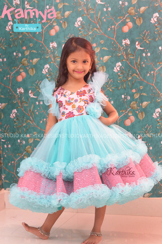 Blue and pink net frock