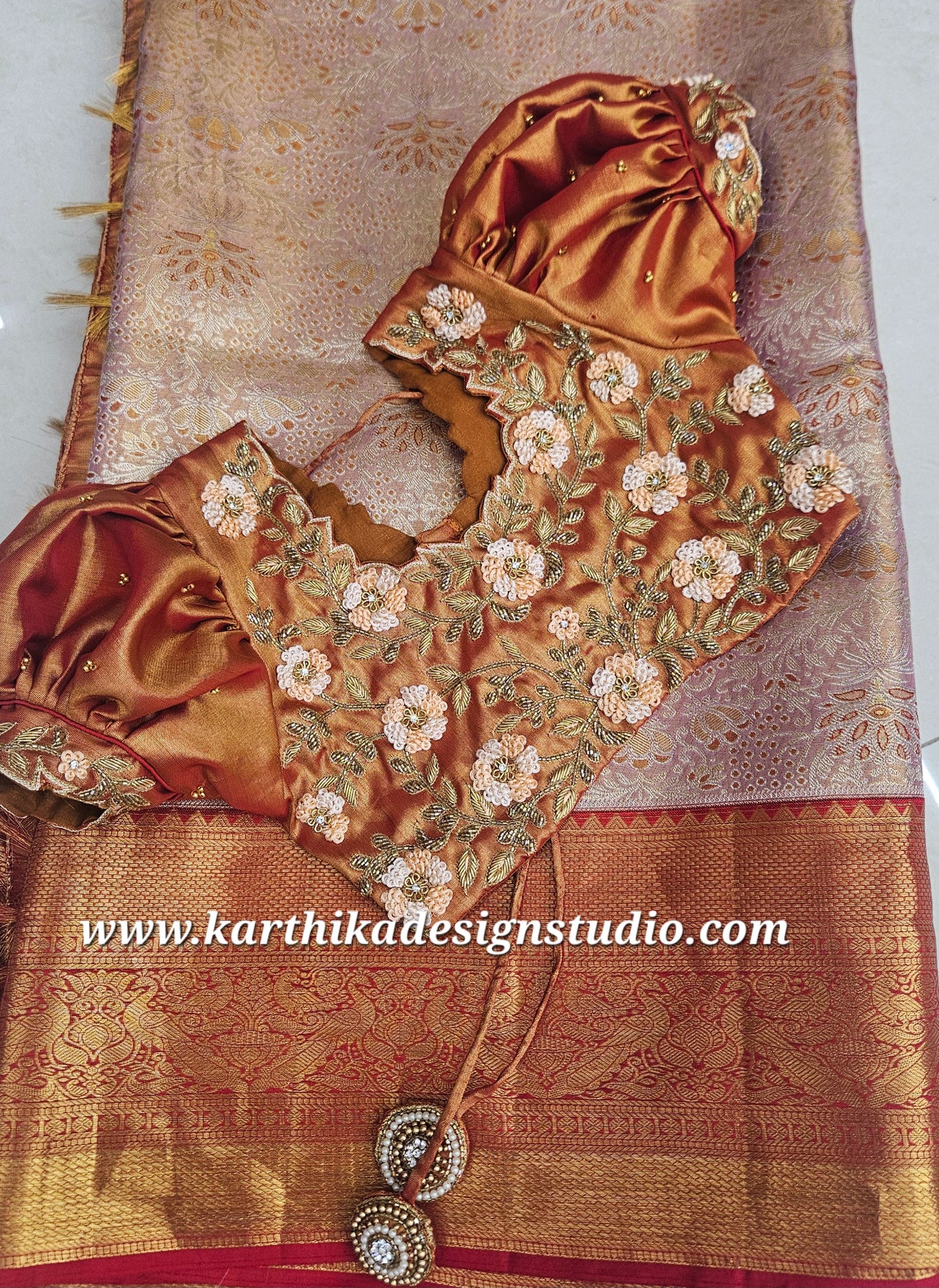 Zardosi and stone work on silk Blouse