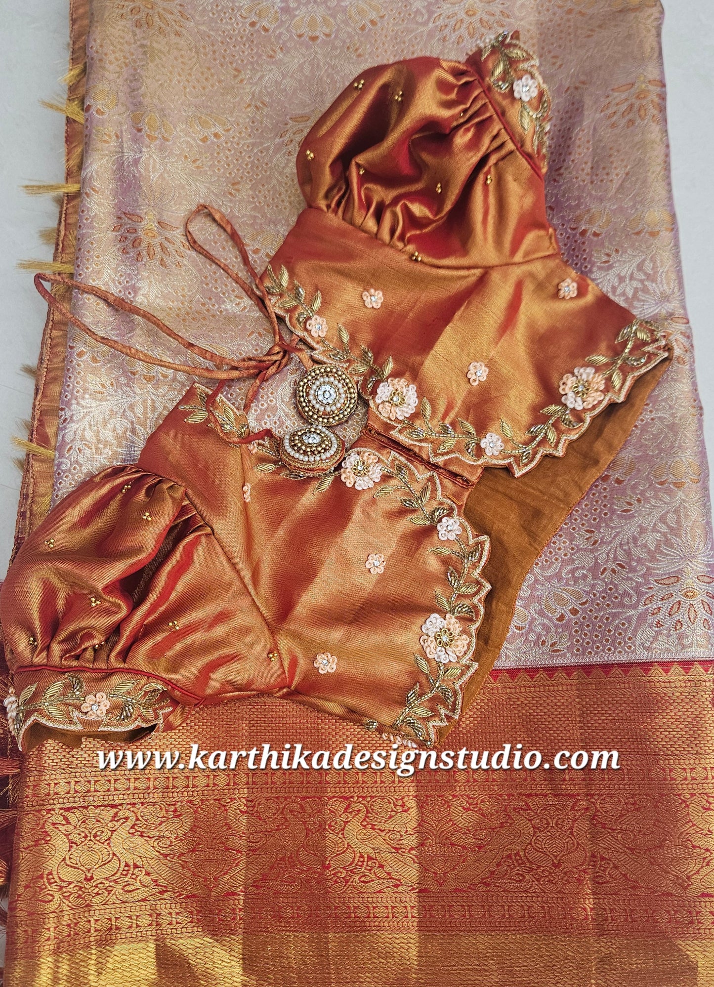 Zardosi and stone work on silk Blouse