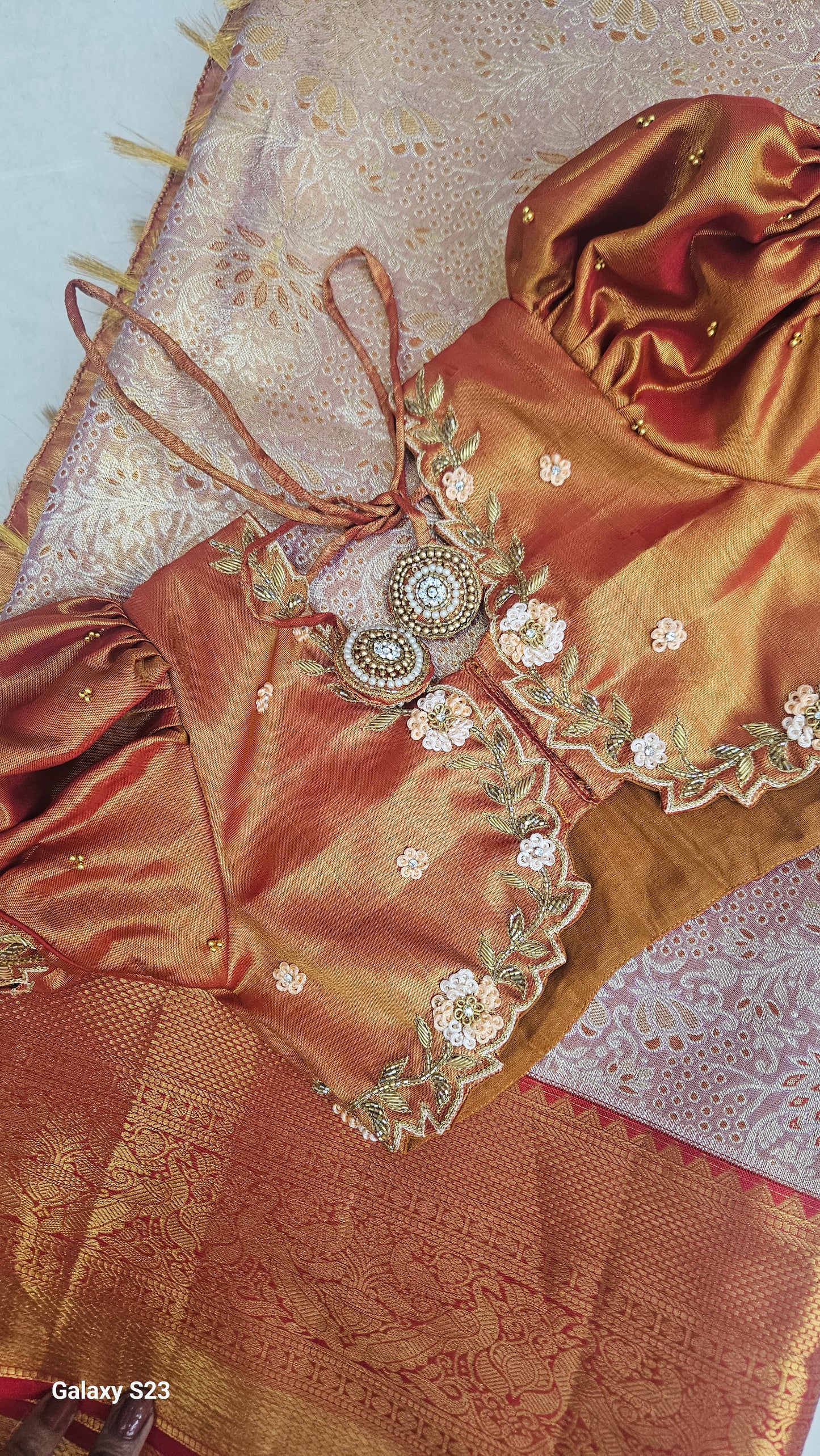 Zardosi and stone work on silk Blouse