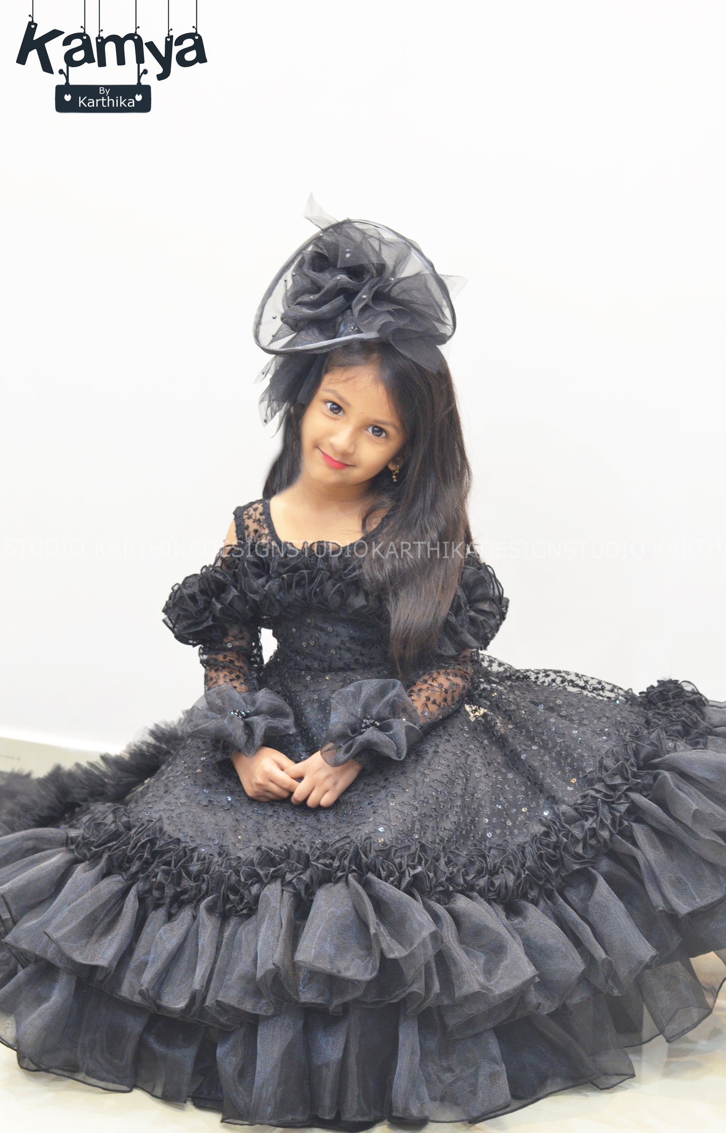 Black Embroidered net and organza frock