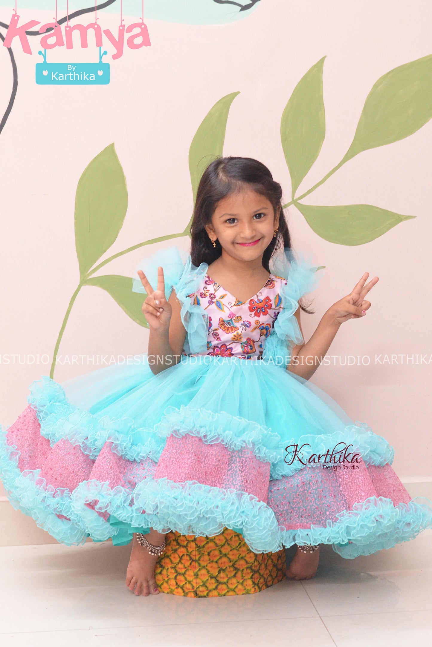 Blue and pink net frock