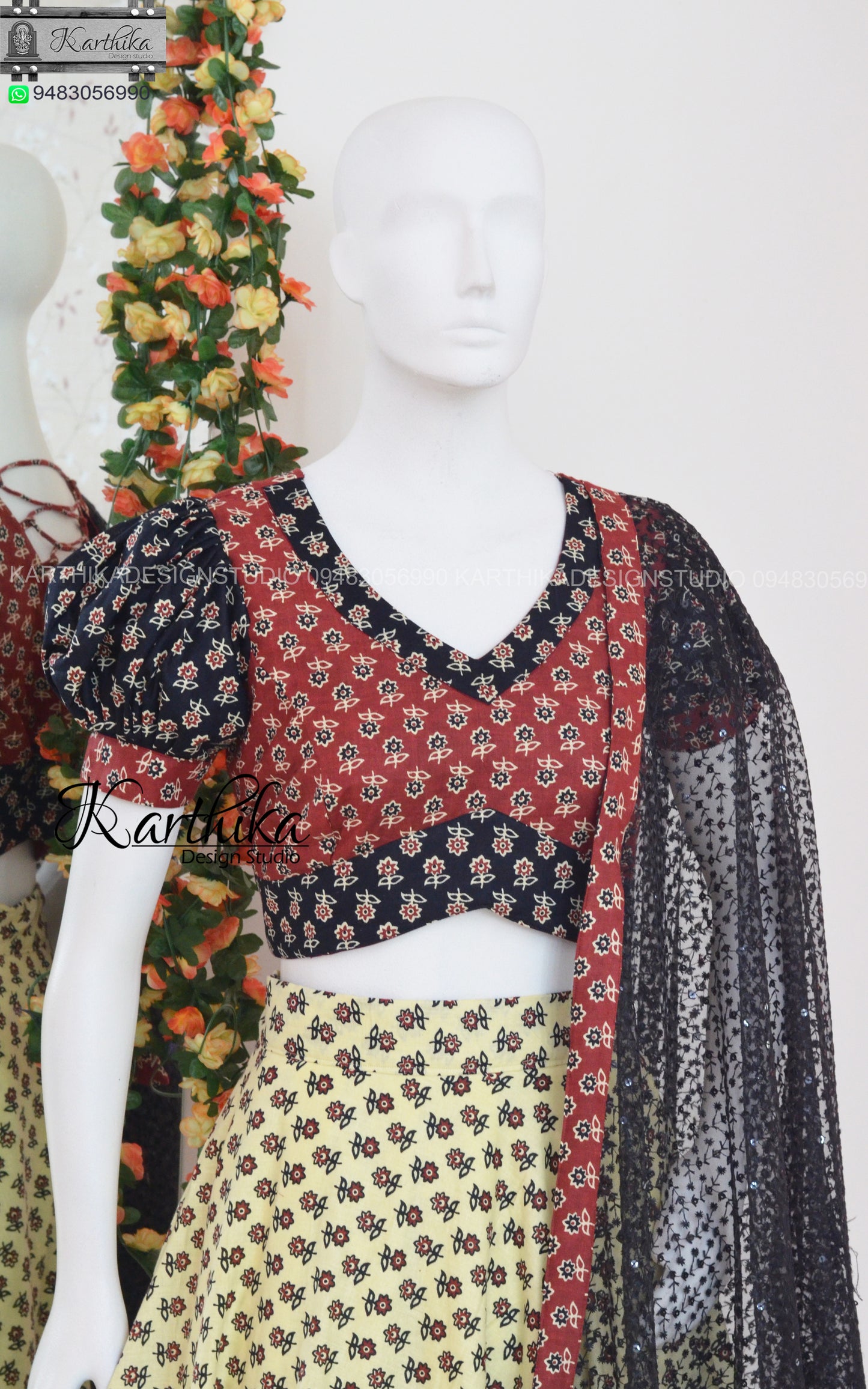 Ajrakh cotton lehenga choli.