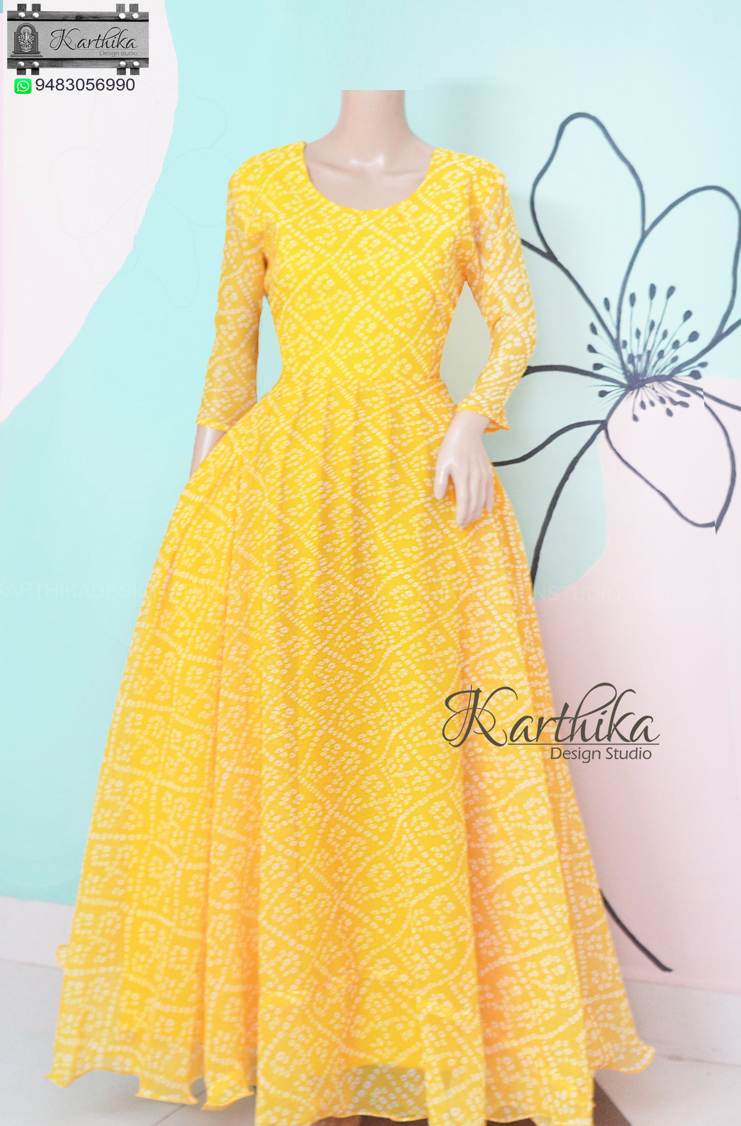 Bandhani georgette frock with Embroidered silk coat