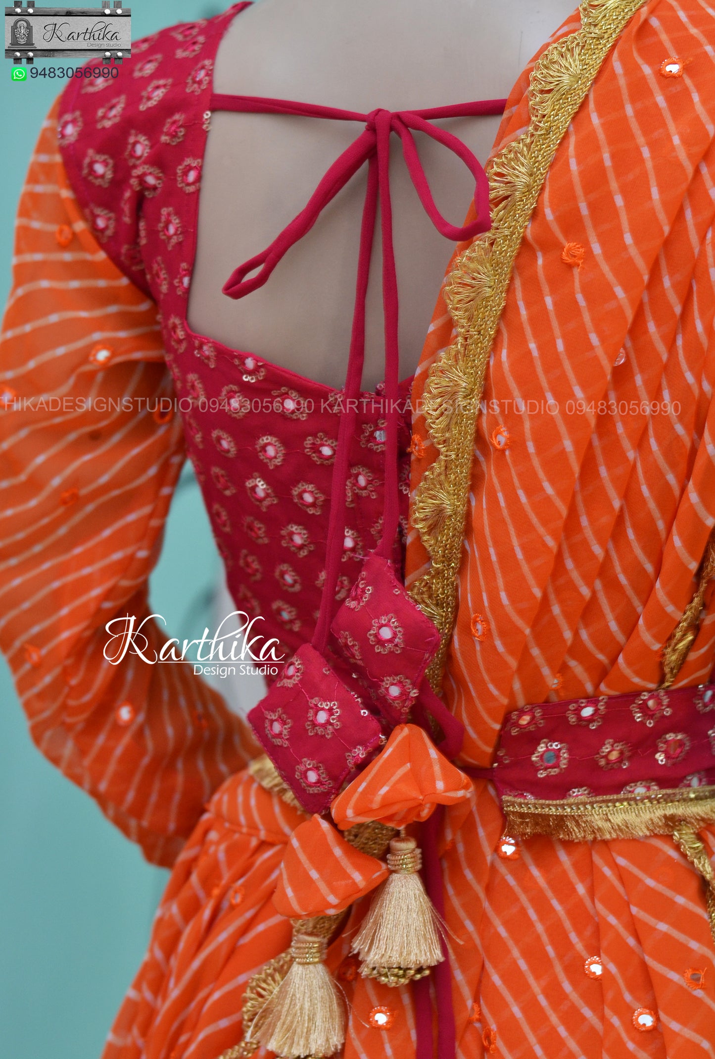 Orange/Pink bandhani ghaghra choli
