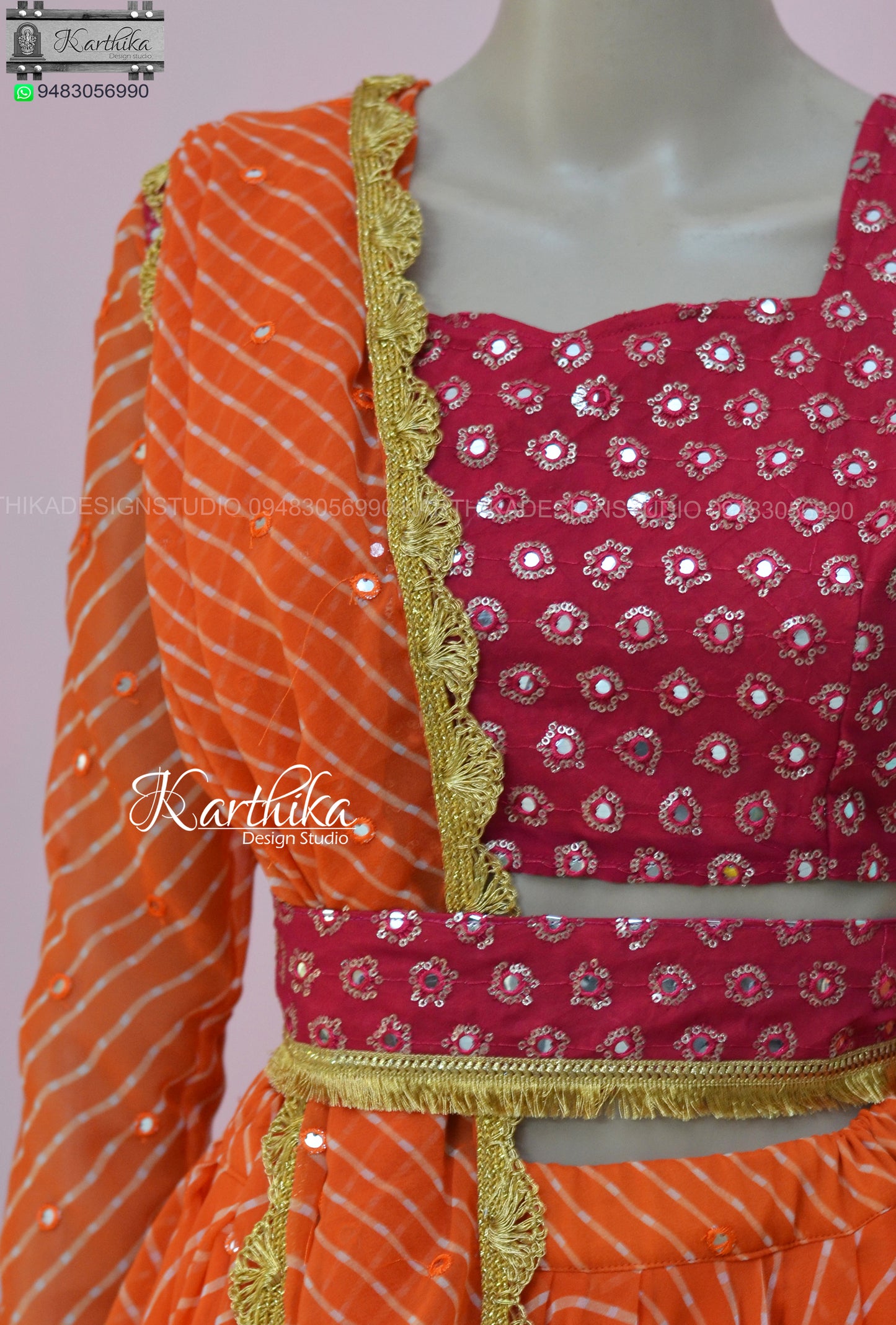 Orange/Pink bandhani ghaghra choli