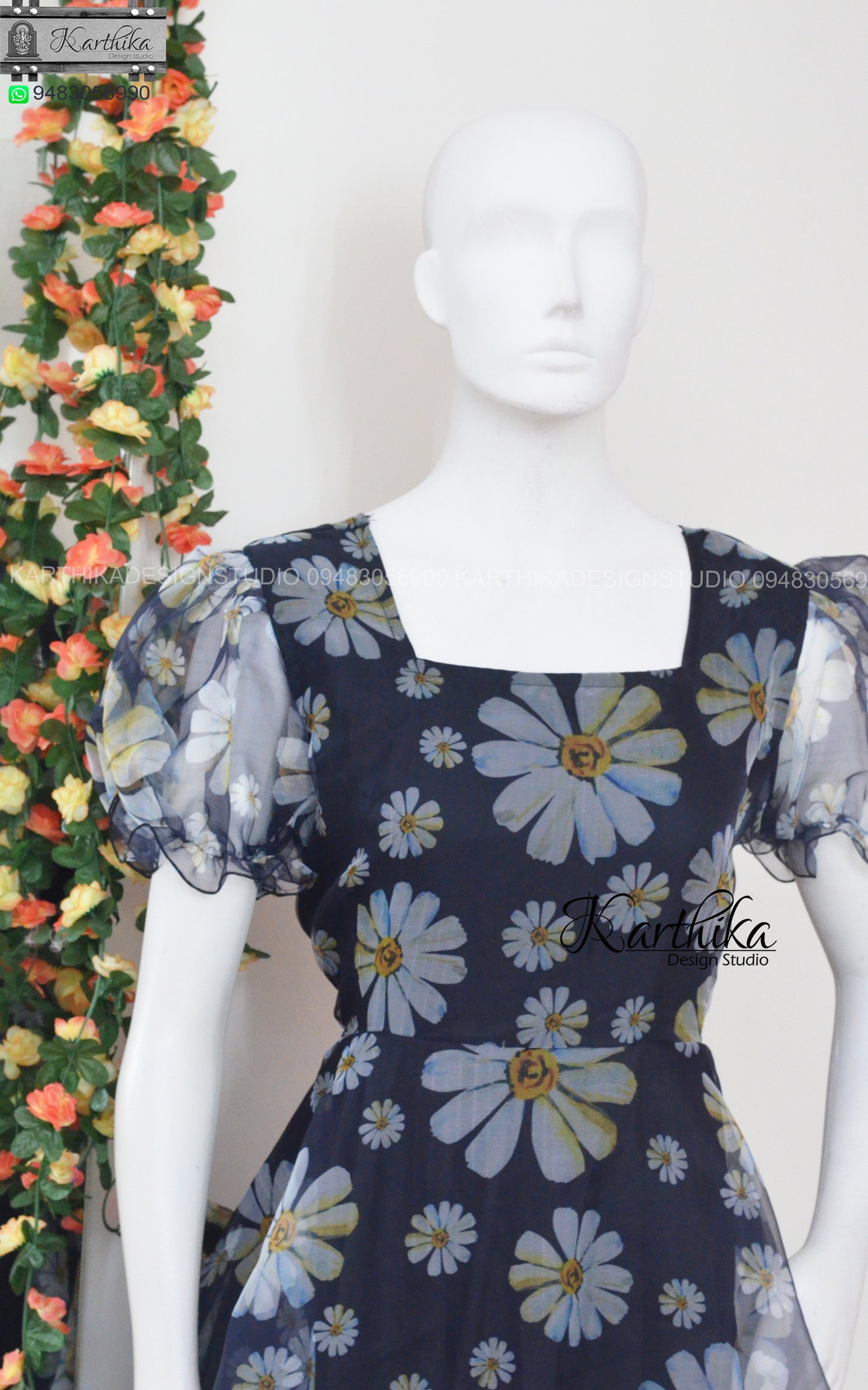Black Floral organza frock