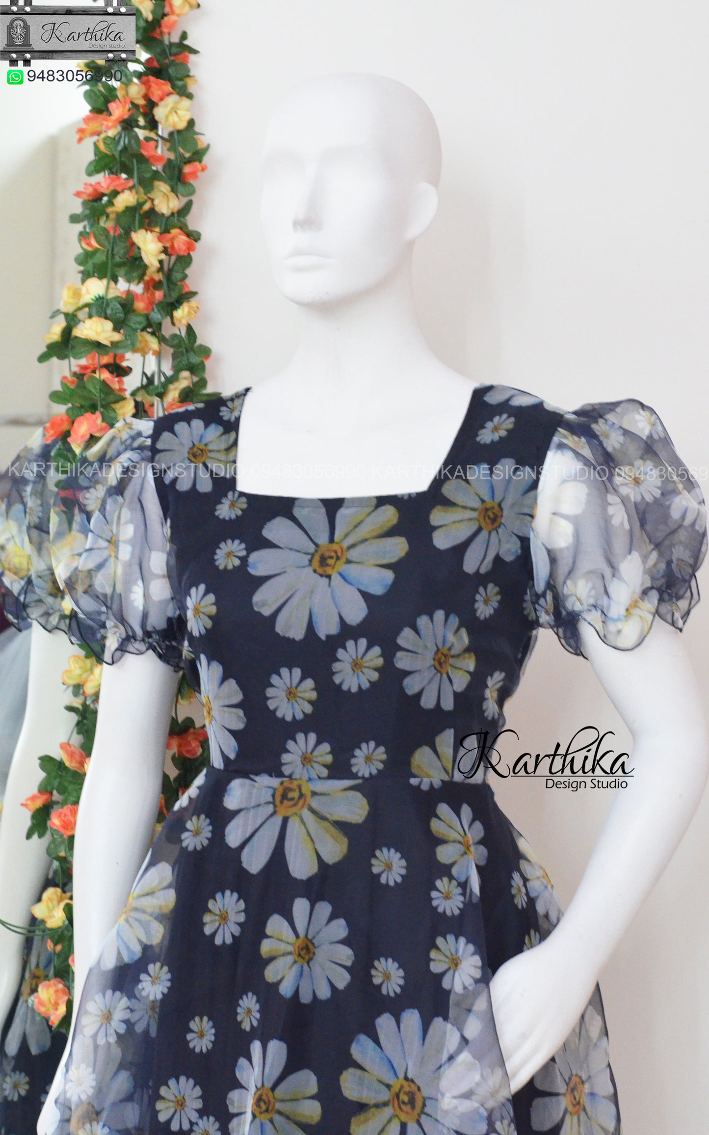 Black Floral organza frock