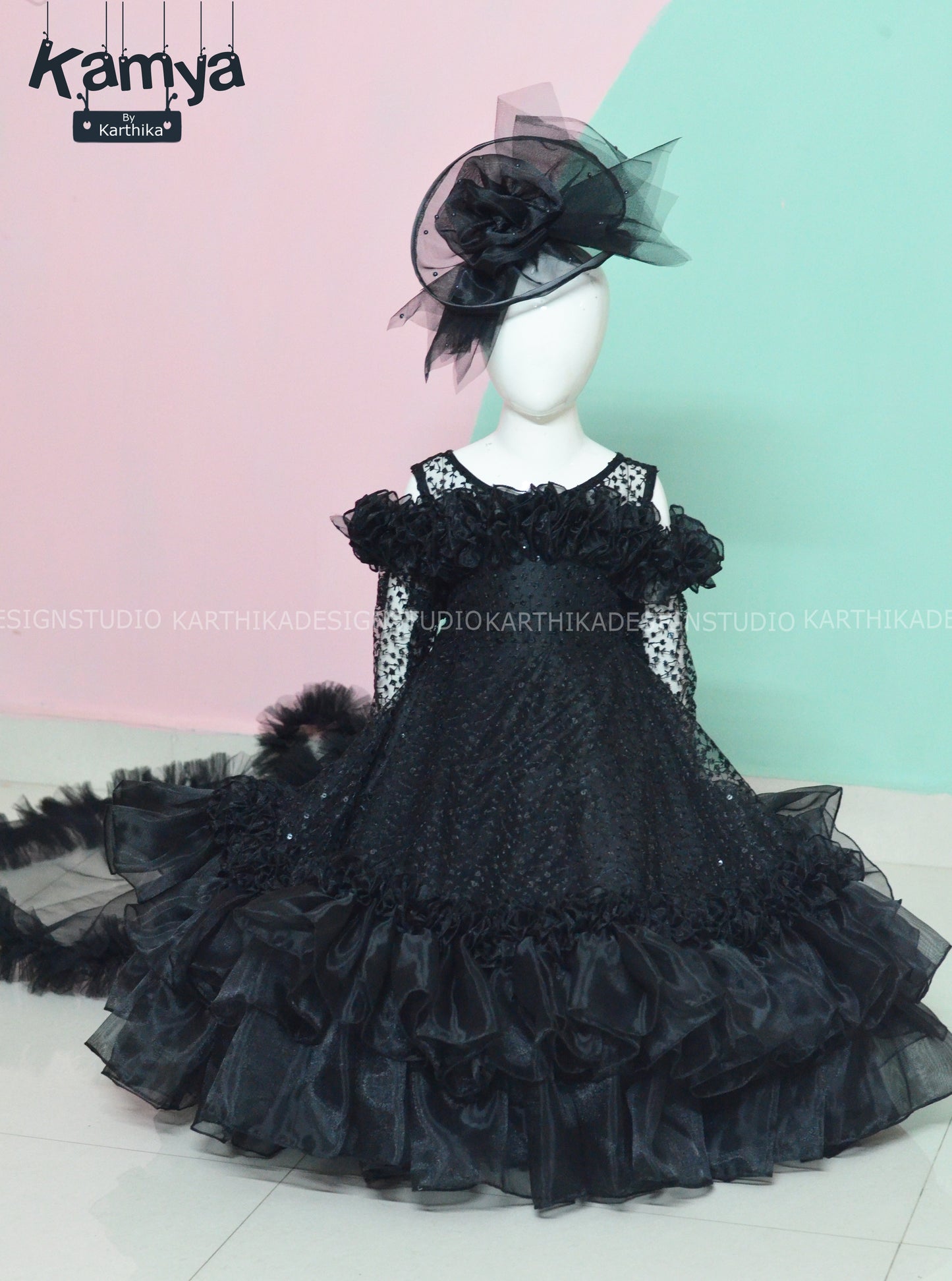 Black Embroidered net and organza frock