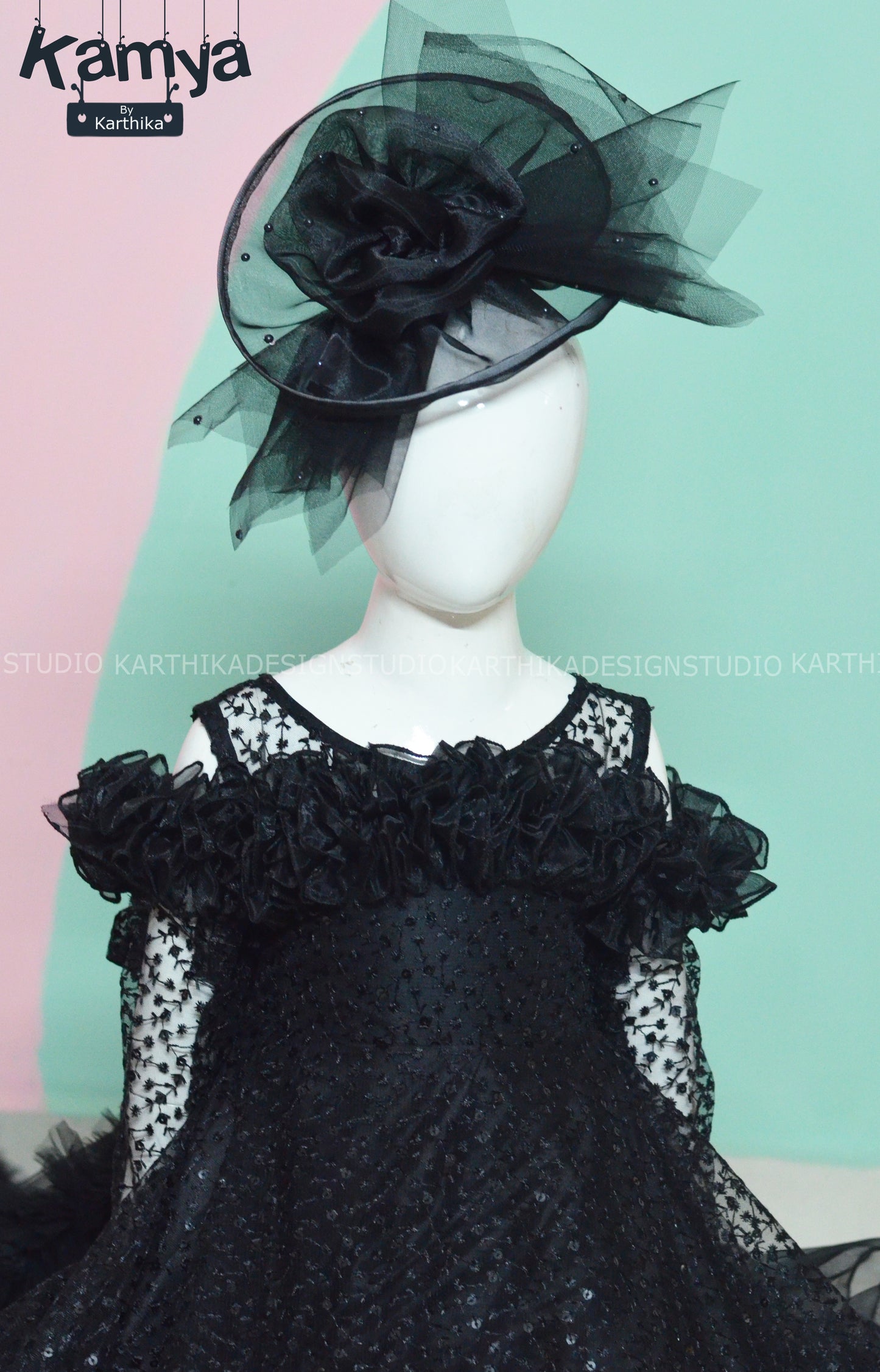 Black Embroidered net and organza frock