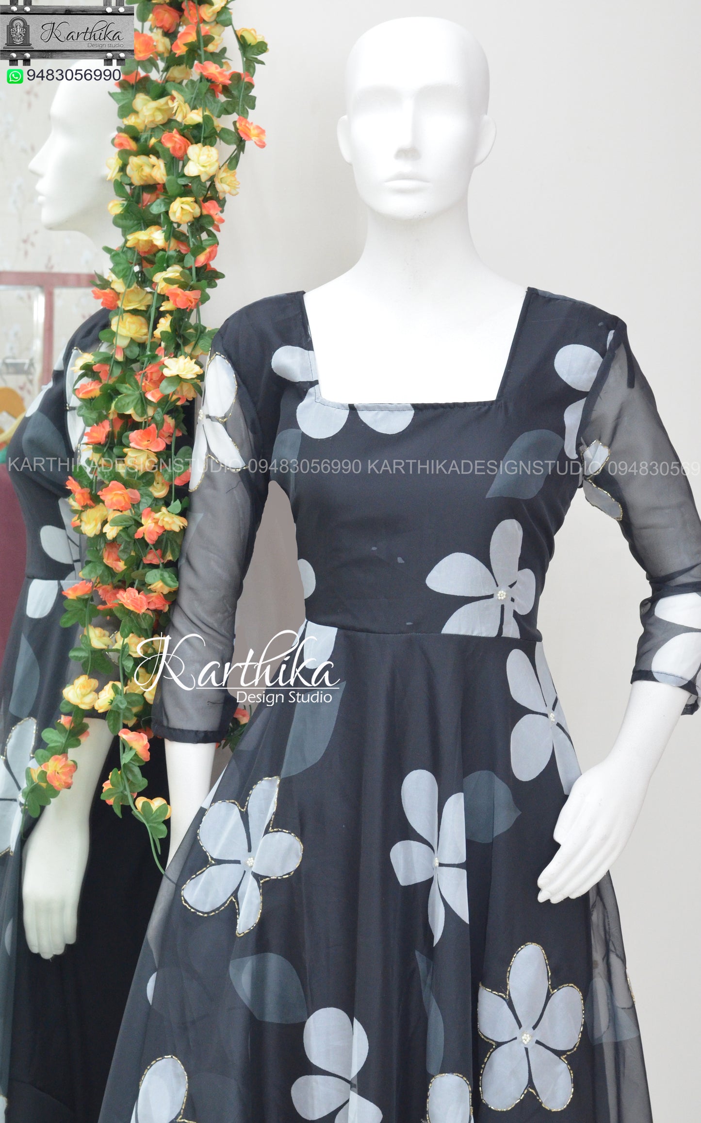 Black Floral organza frock