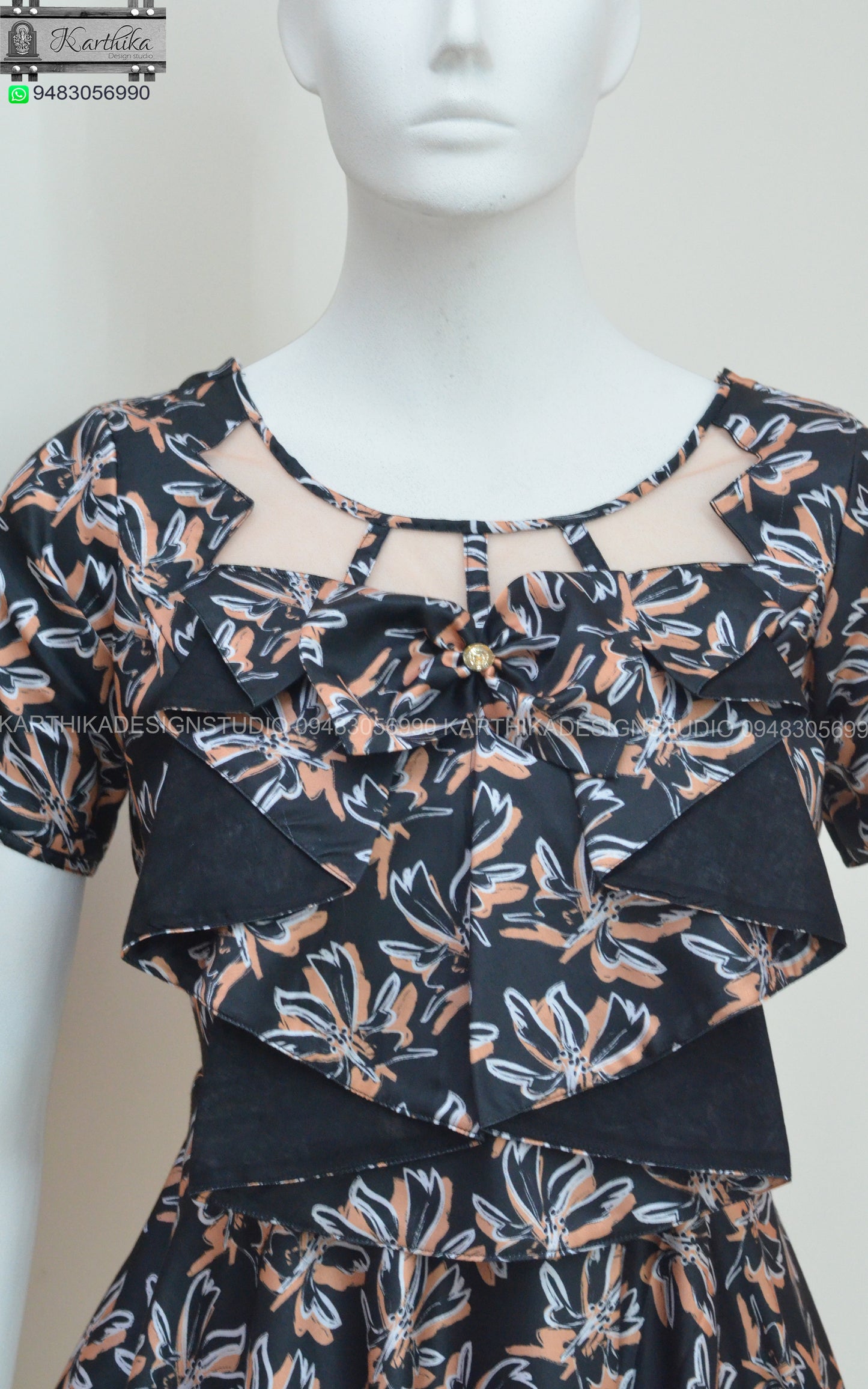 Black Satin floral frock
