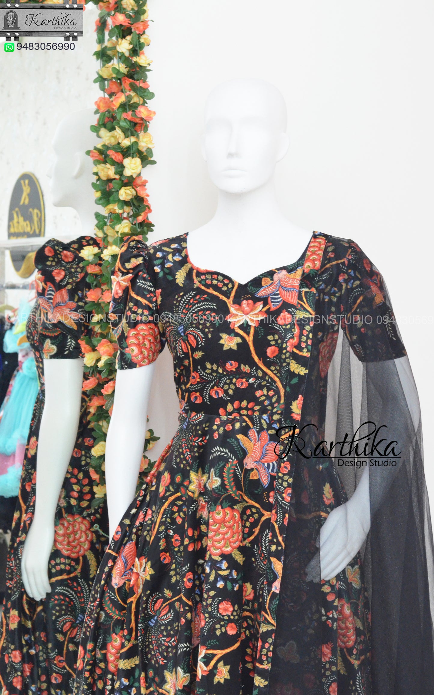 Floral velvet chudidhar