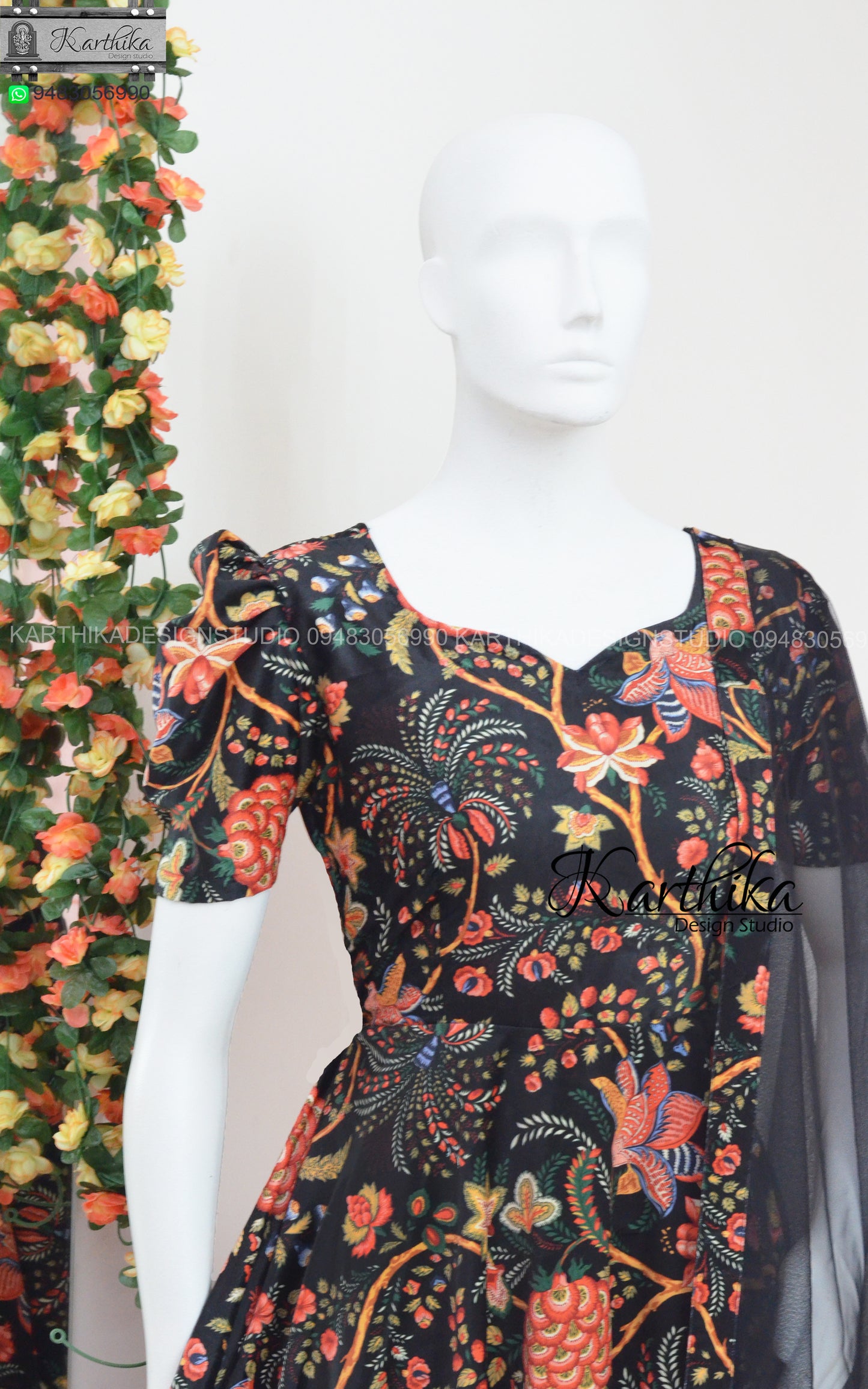 Floral velvet chudidhar