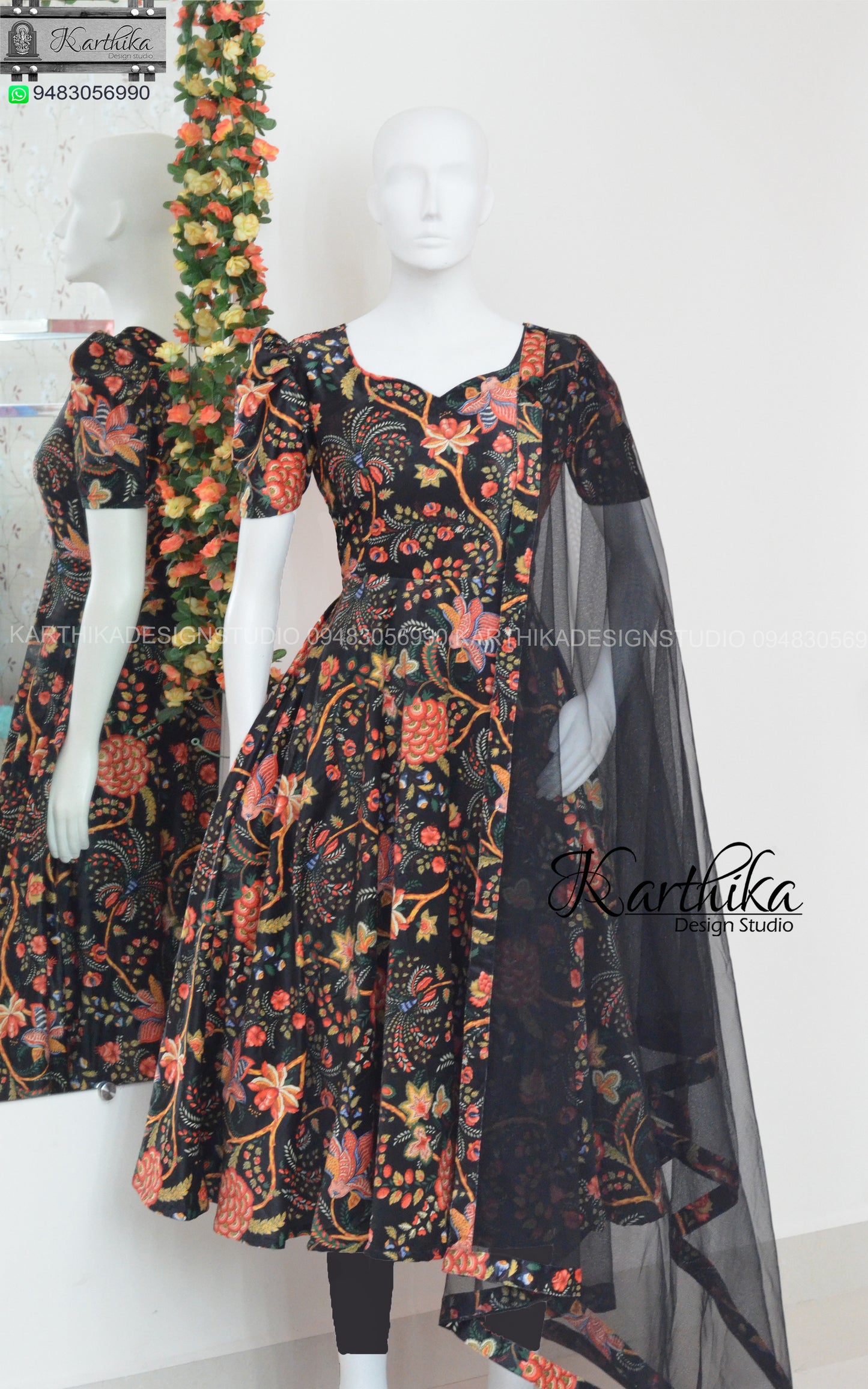 Floral velvet chudidhar