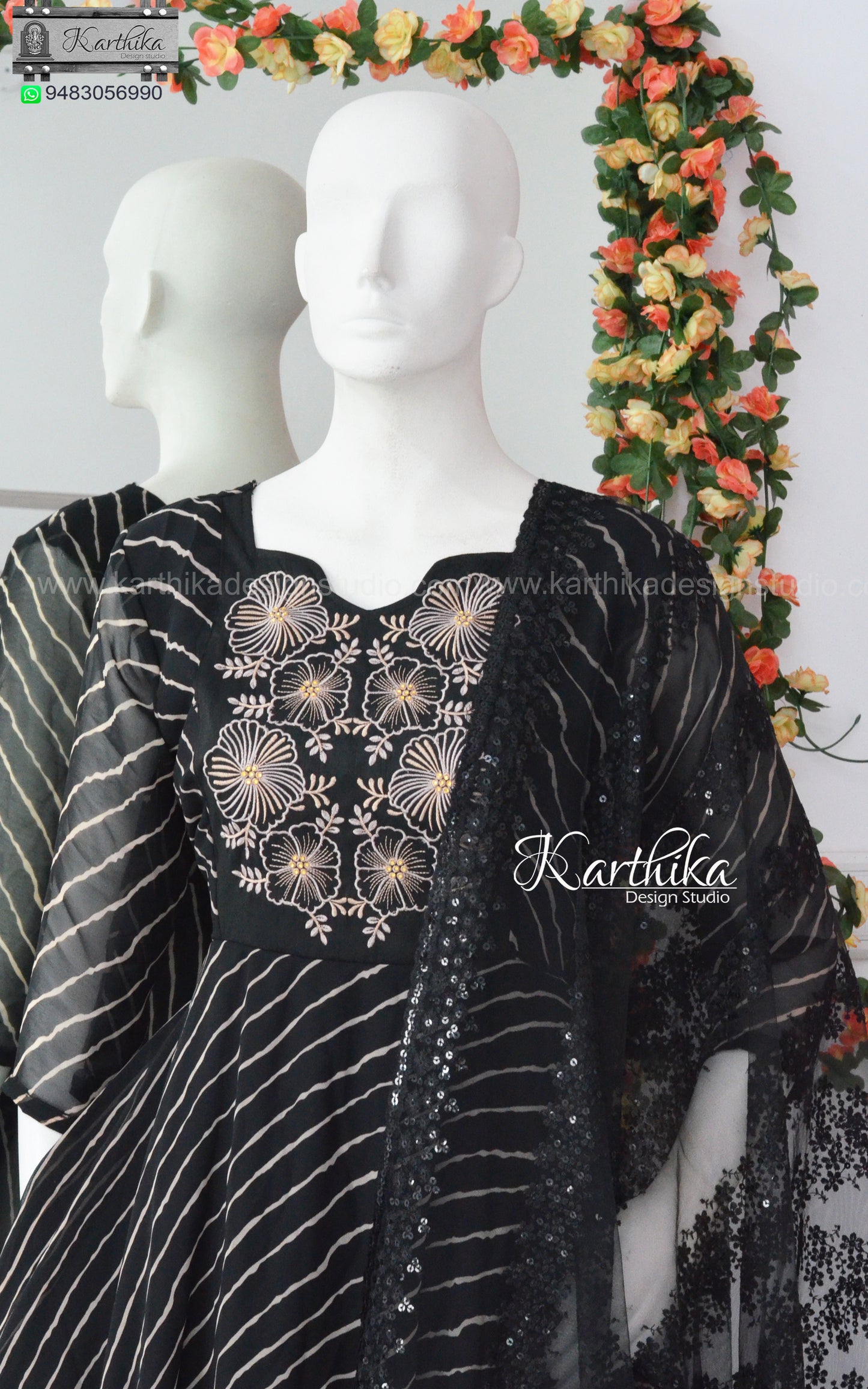 Black leheriya georgette chudidhar
