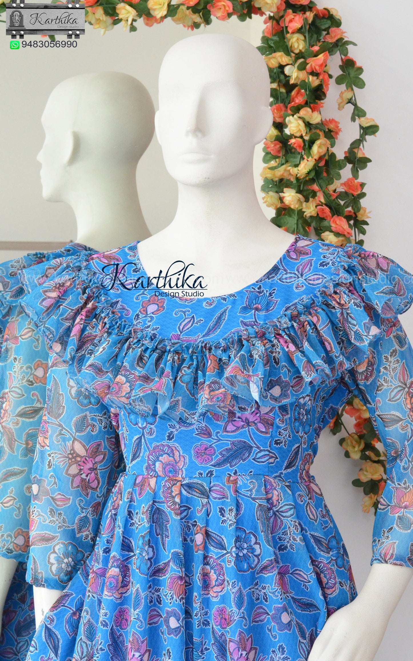 Blue Floral georgette frock