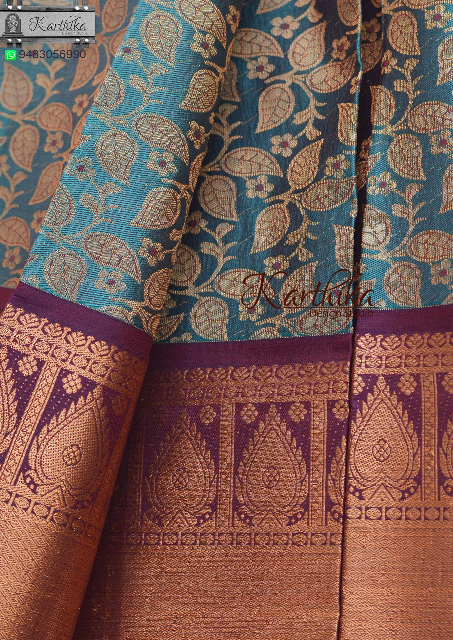 Kuppadam silk saree- Rama blue