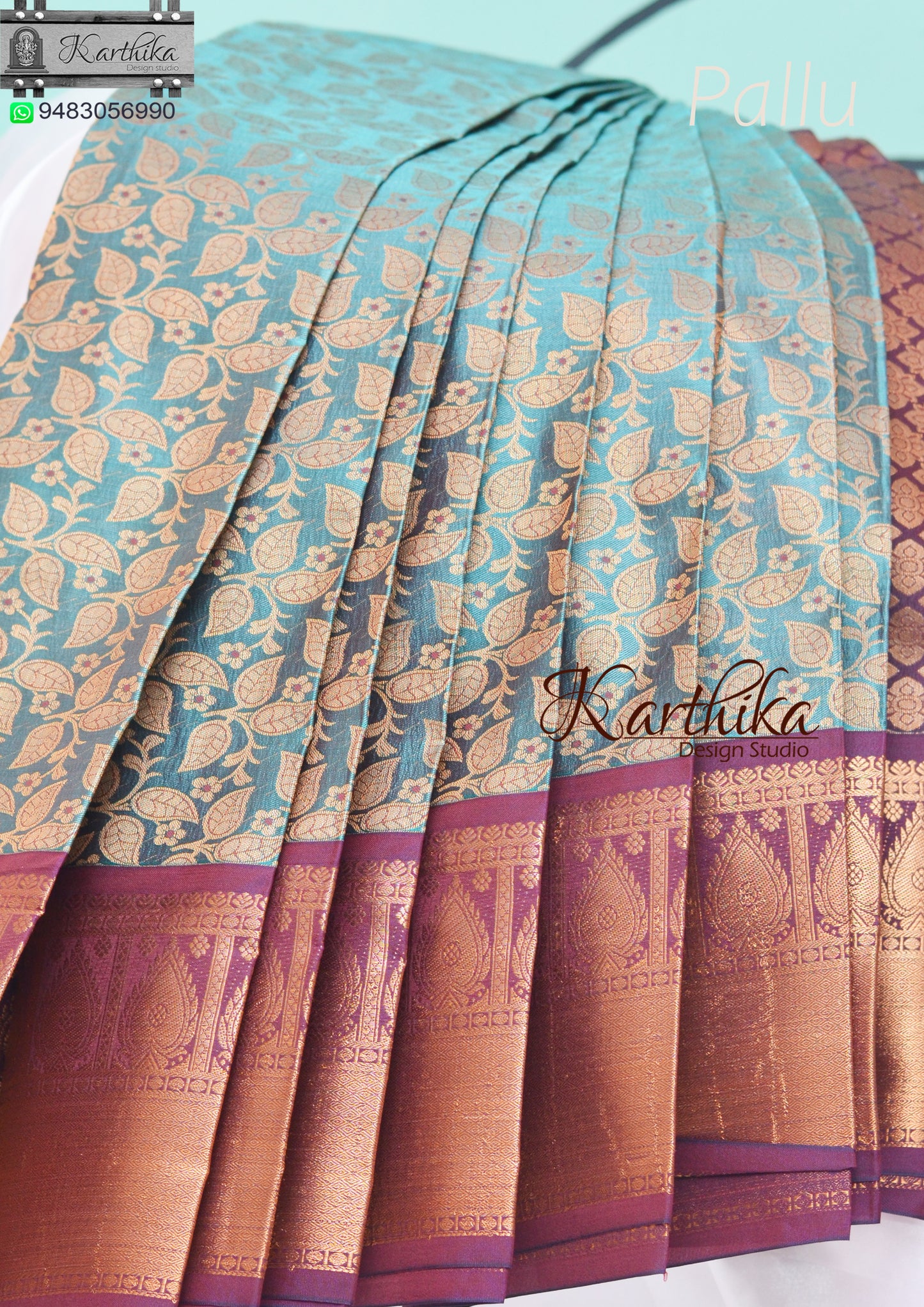 Kuppadam silk saree- Rama blue
