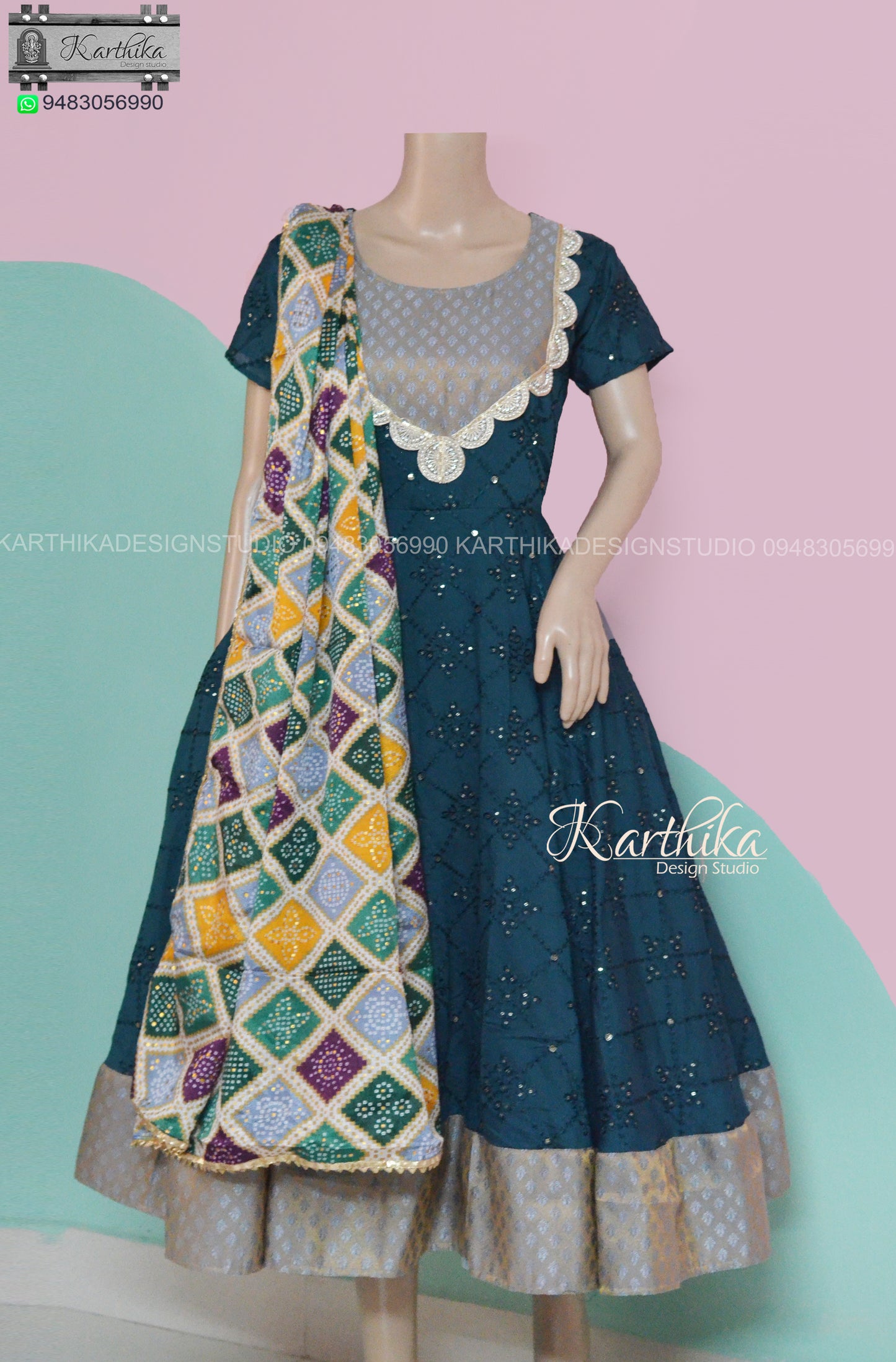 Bottle green Embroidered chanderi chudidhar