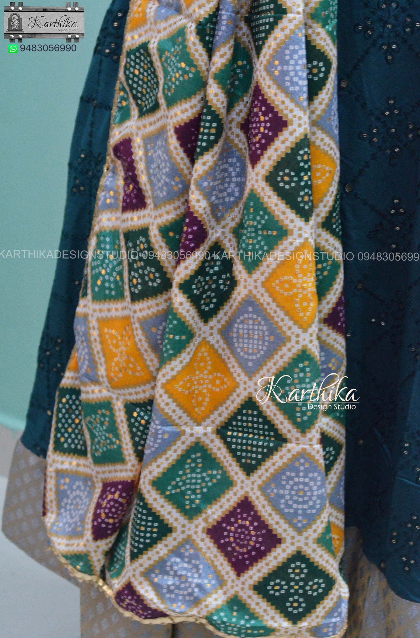 Bottle green Embroidered chanderi chudidhar