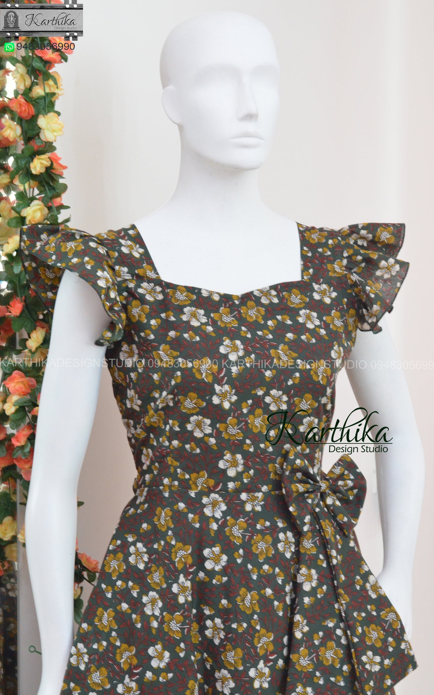Bottlegreen Floral printed cotton frock