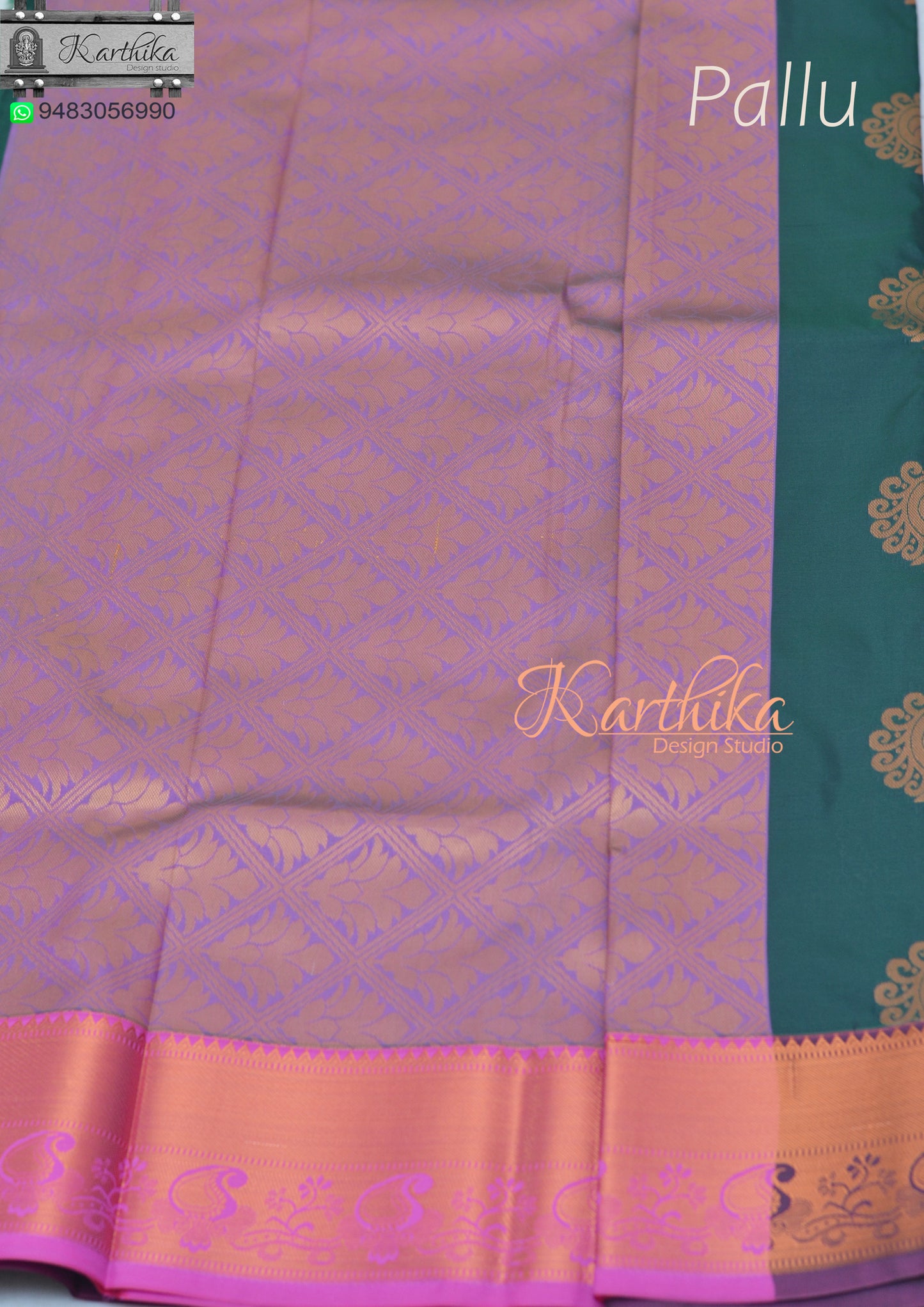 Bottle green soft silk saree