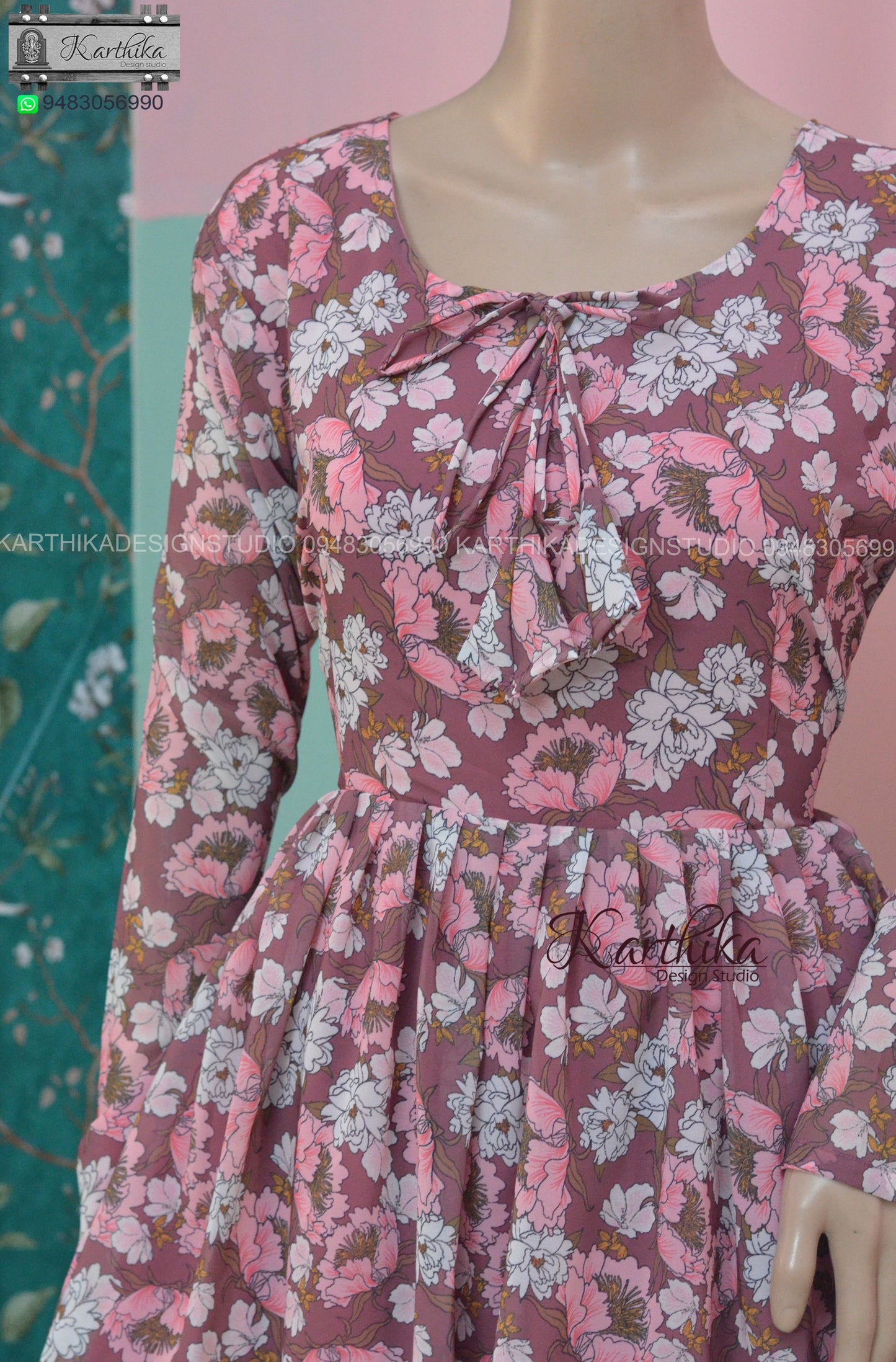Brown floral georgette frock
