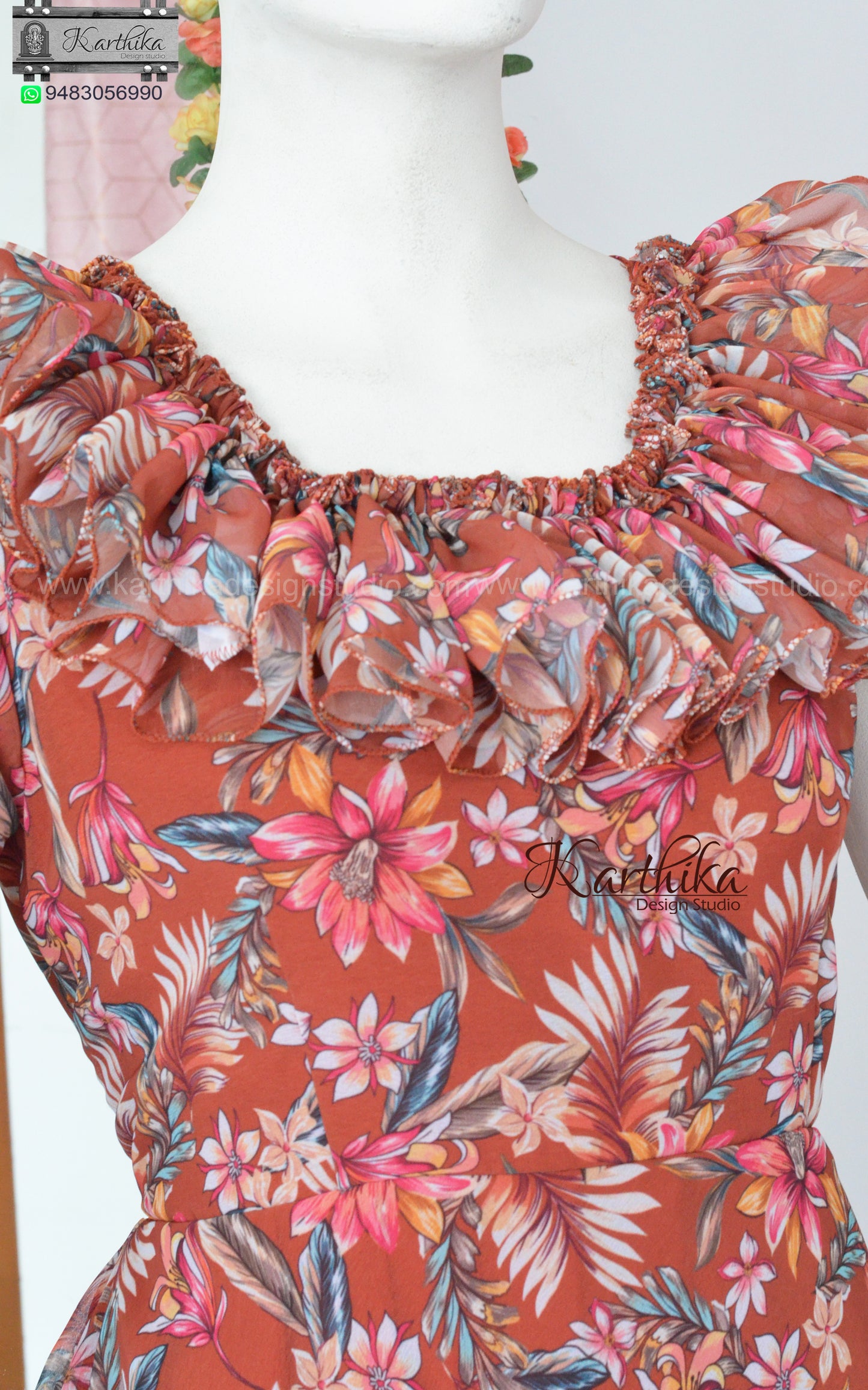 Brown Ruffled georgette frock