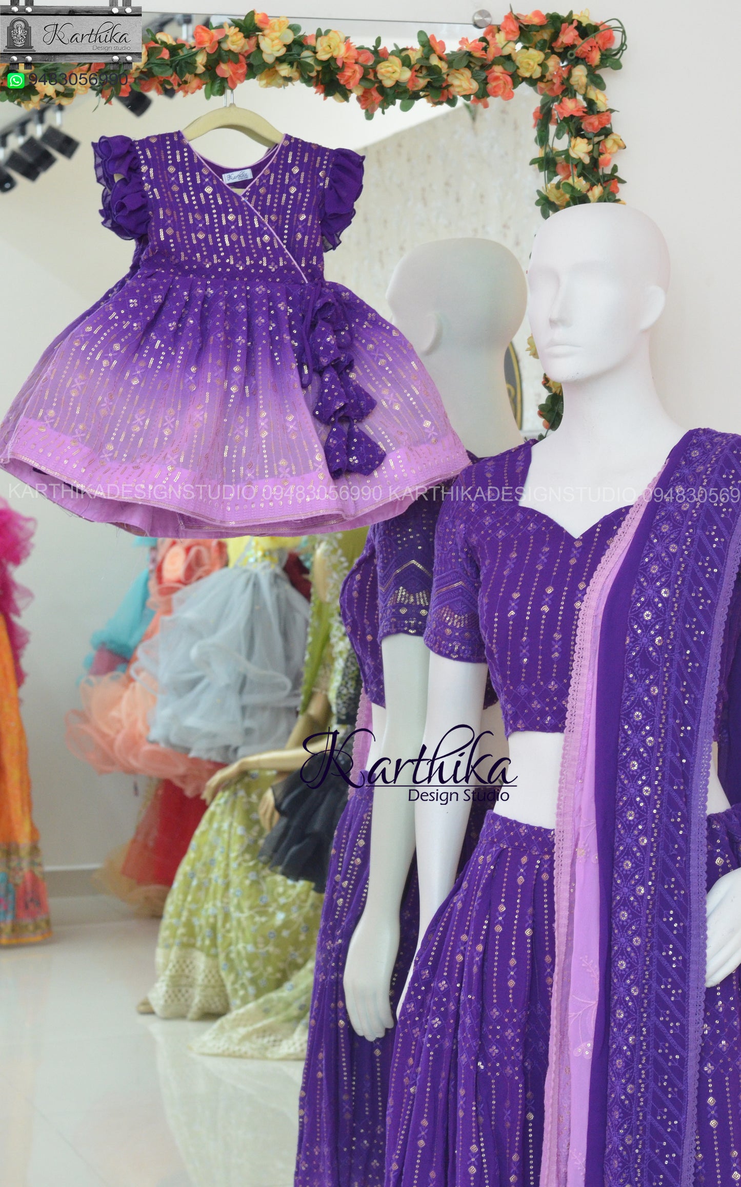 Ombre dyed chikankari outfits for mom and daughter
