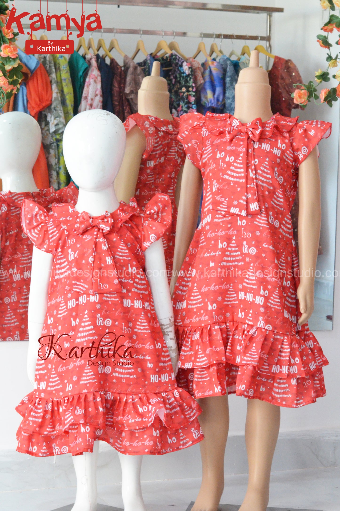 Christmas special printed satin frock