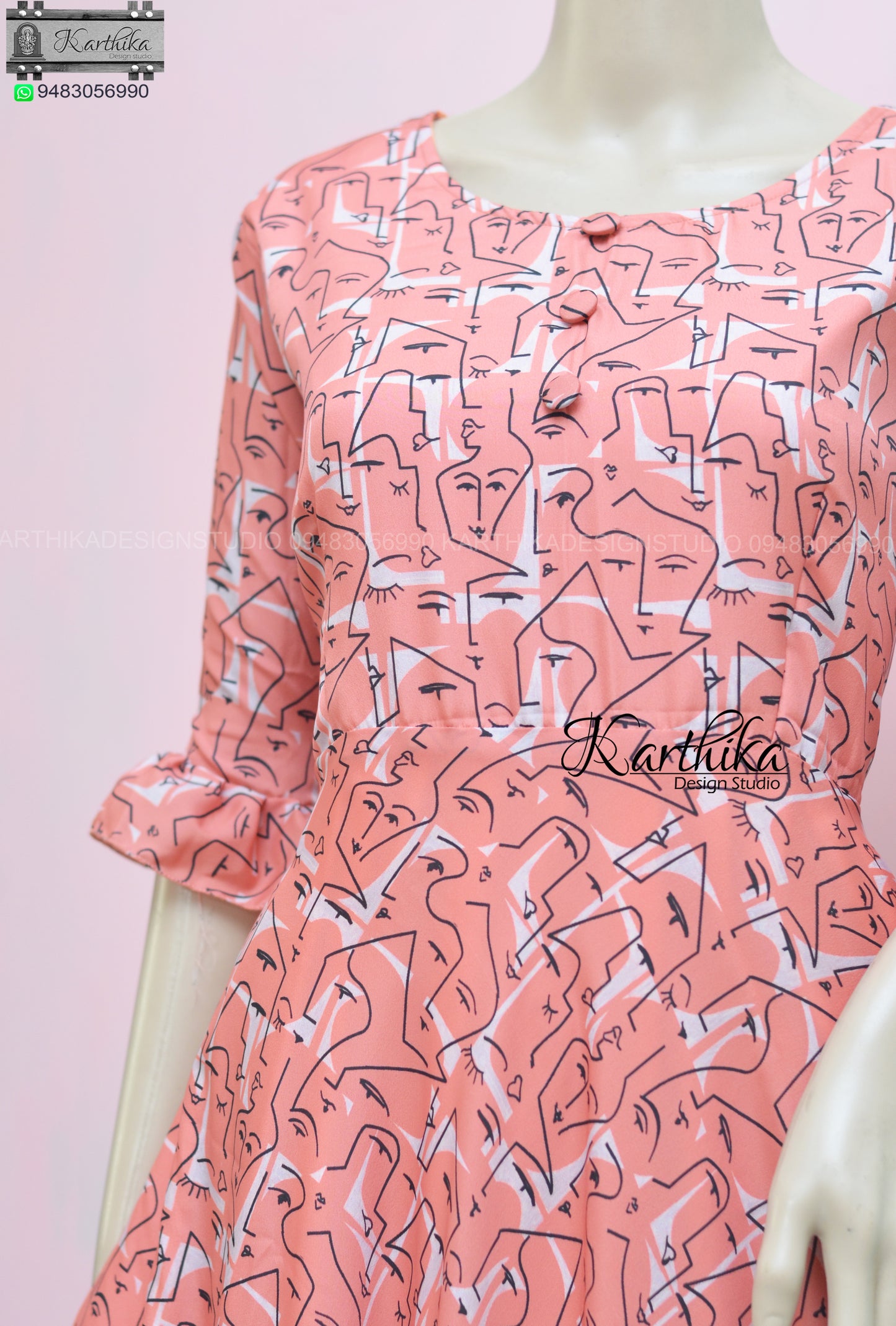 Peach printed Crepe frock..