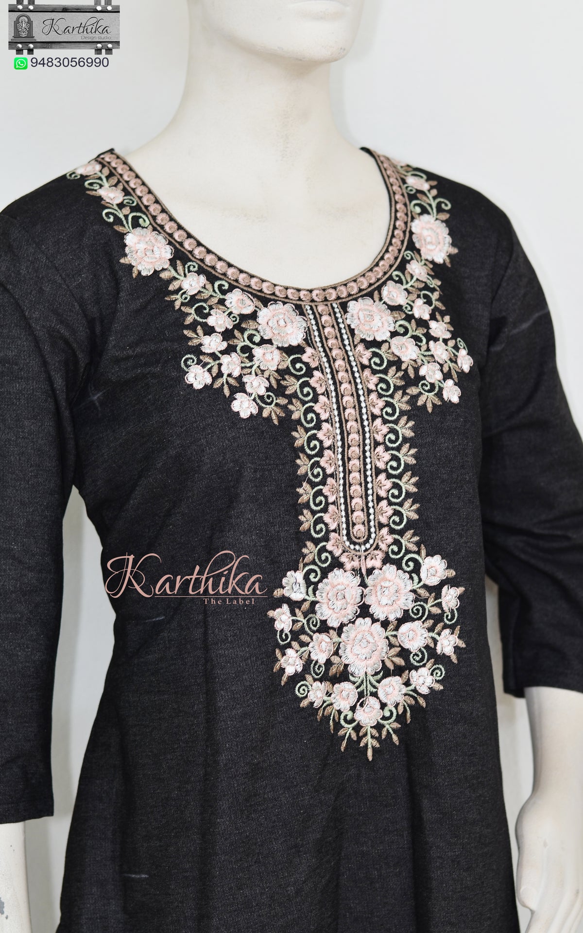 Embroidered Denim kurthi set
