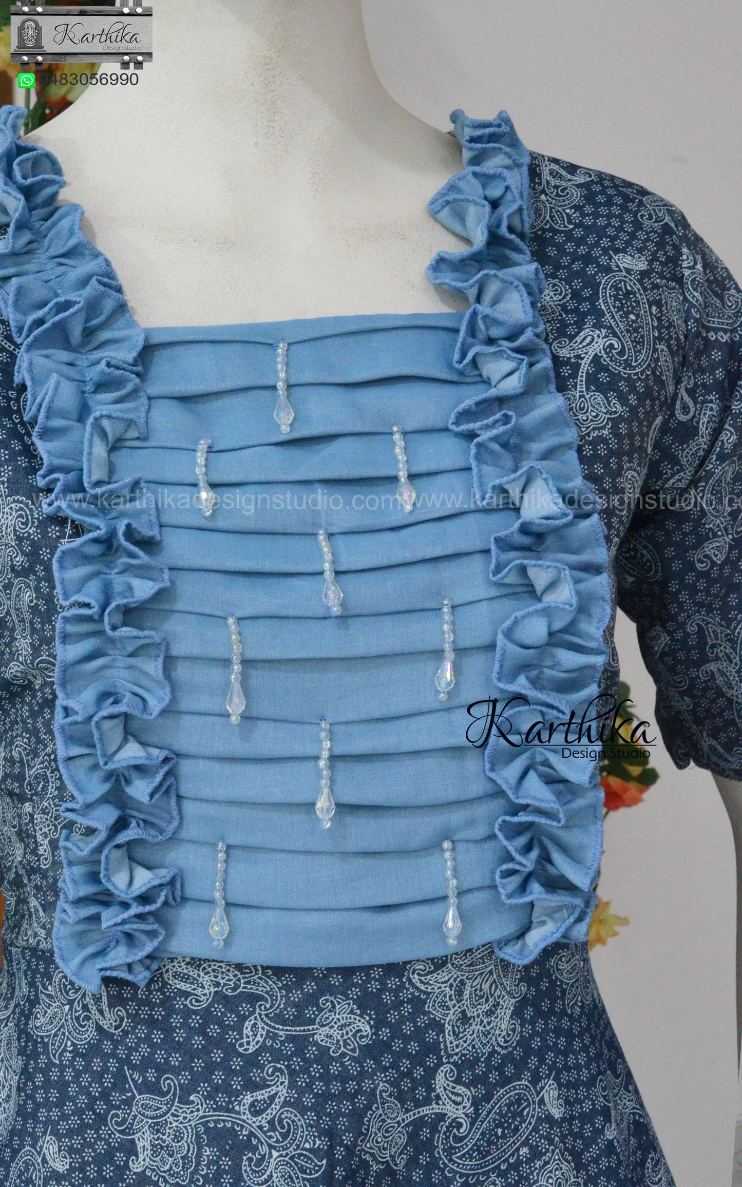 Denim cotton frock with pockets