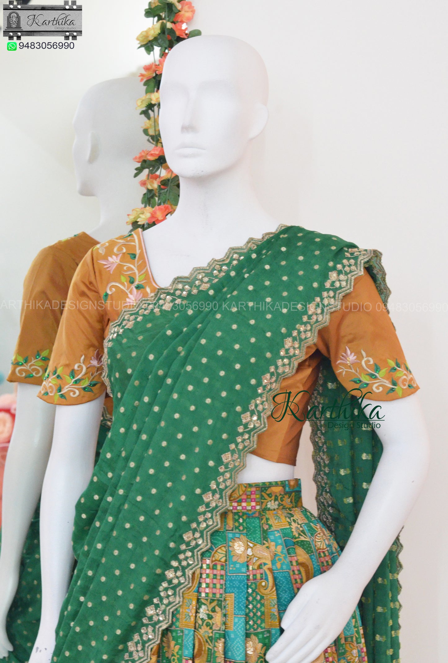 Dola silk langa voni wih embroidered blouse