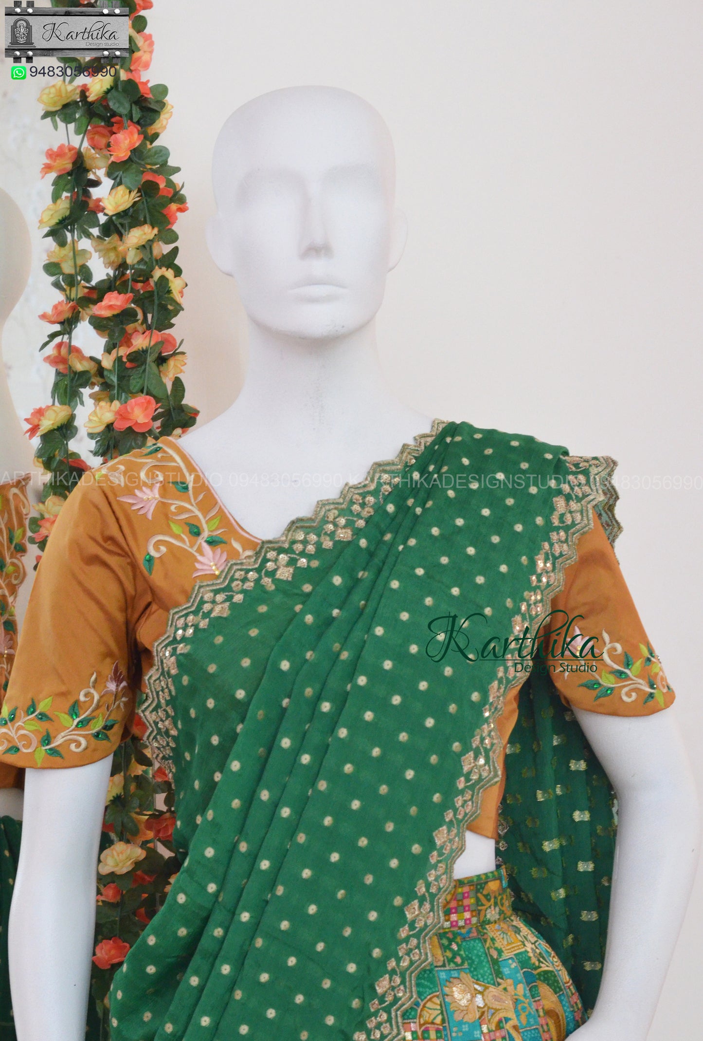 Dola silk langa voni wih embroidered blouse