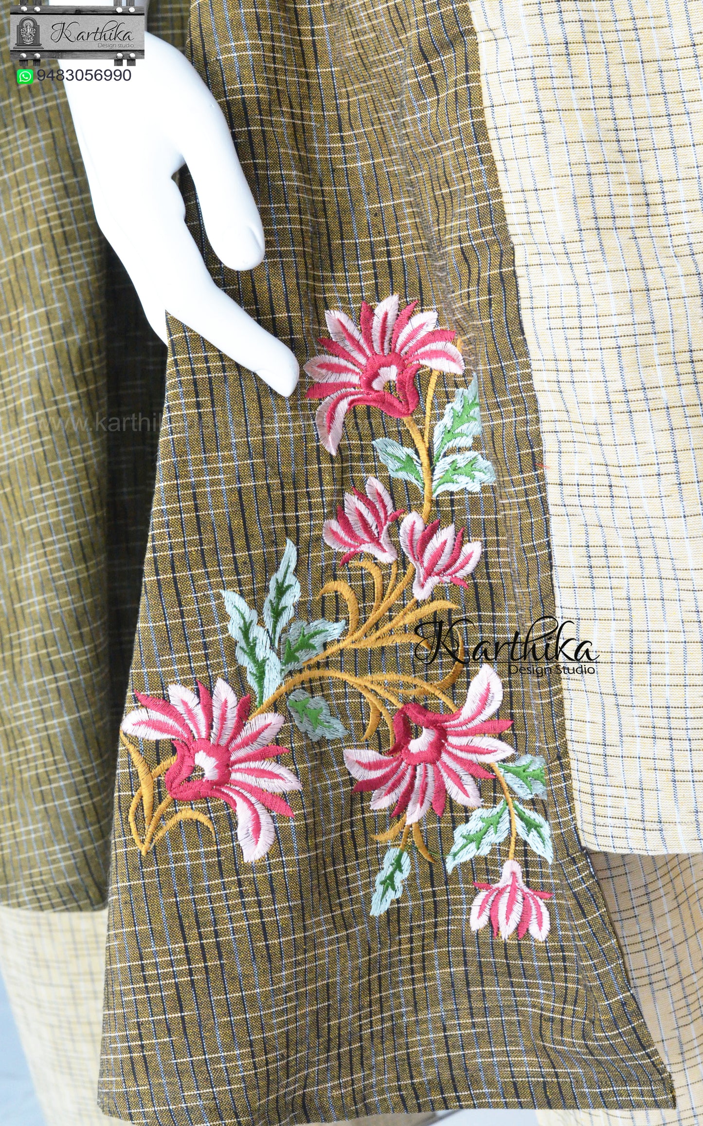 Embroidered Ikkat Aline kurthi set