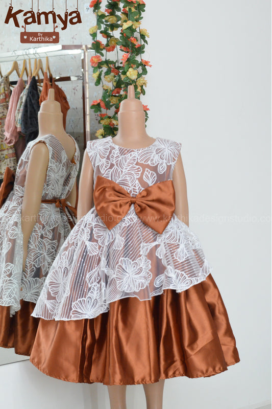 Premium embroidered net and satin frock