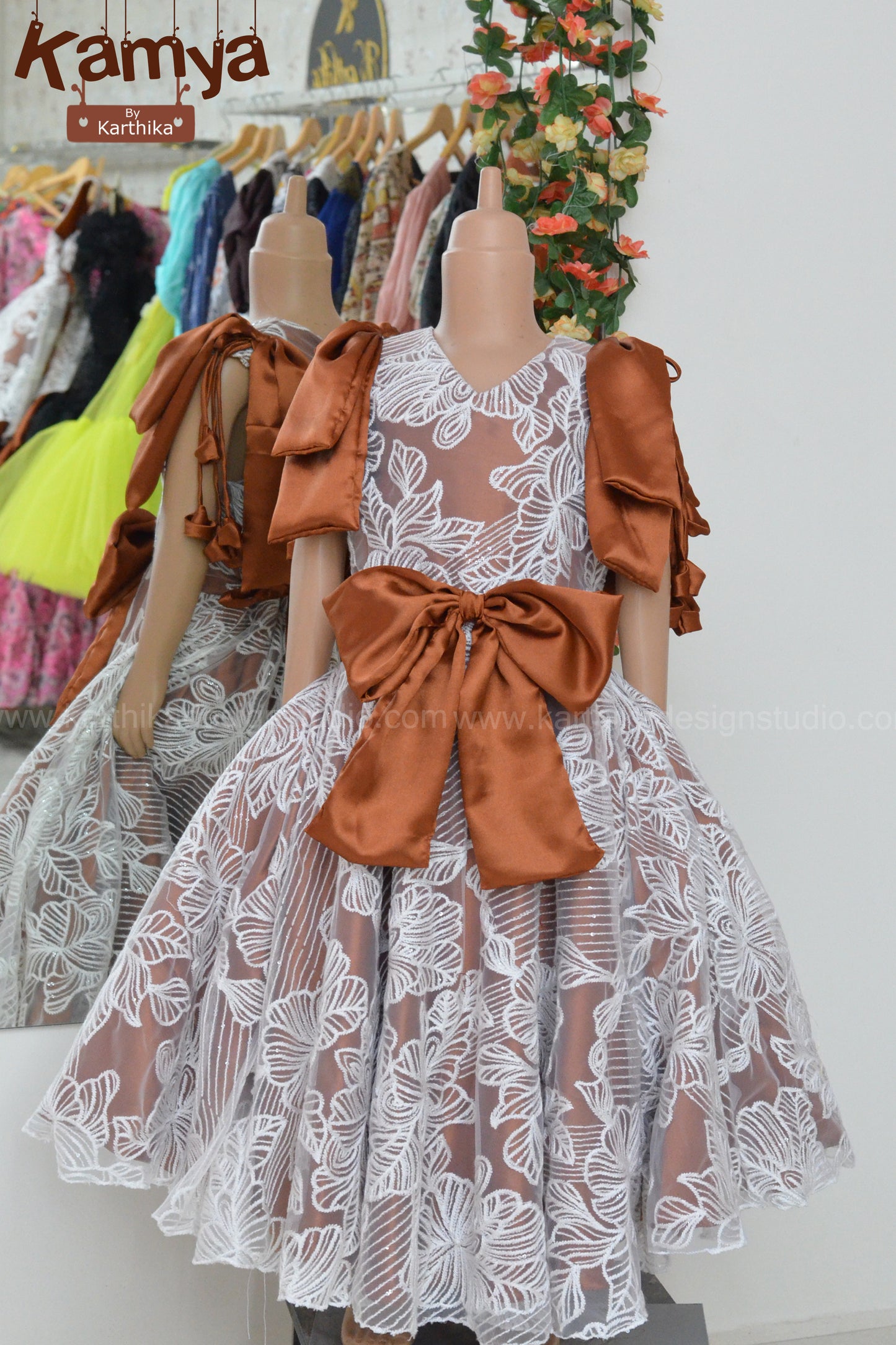 Premium embroidered net and satin frock