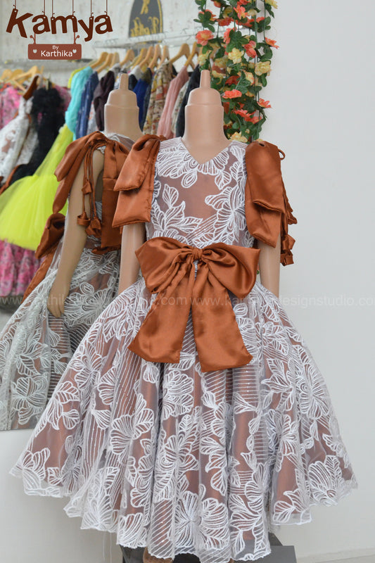 Premium embroidered net and satin frock