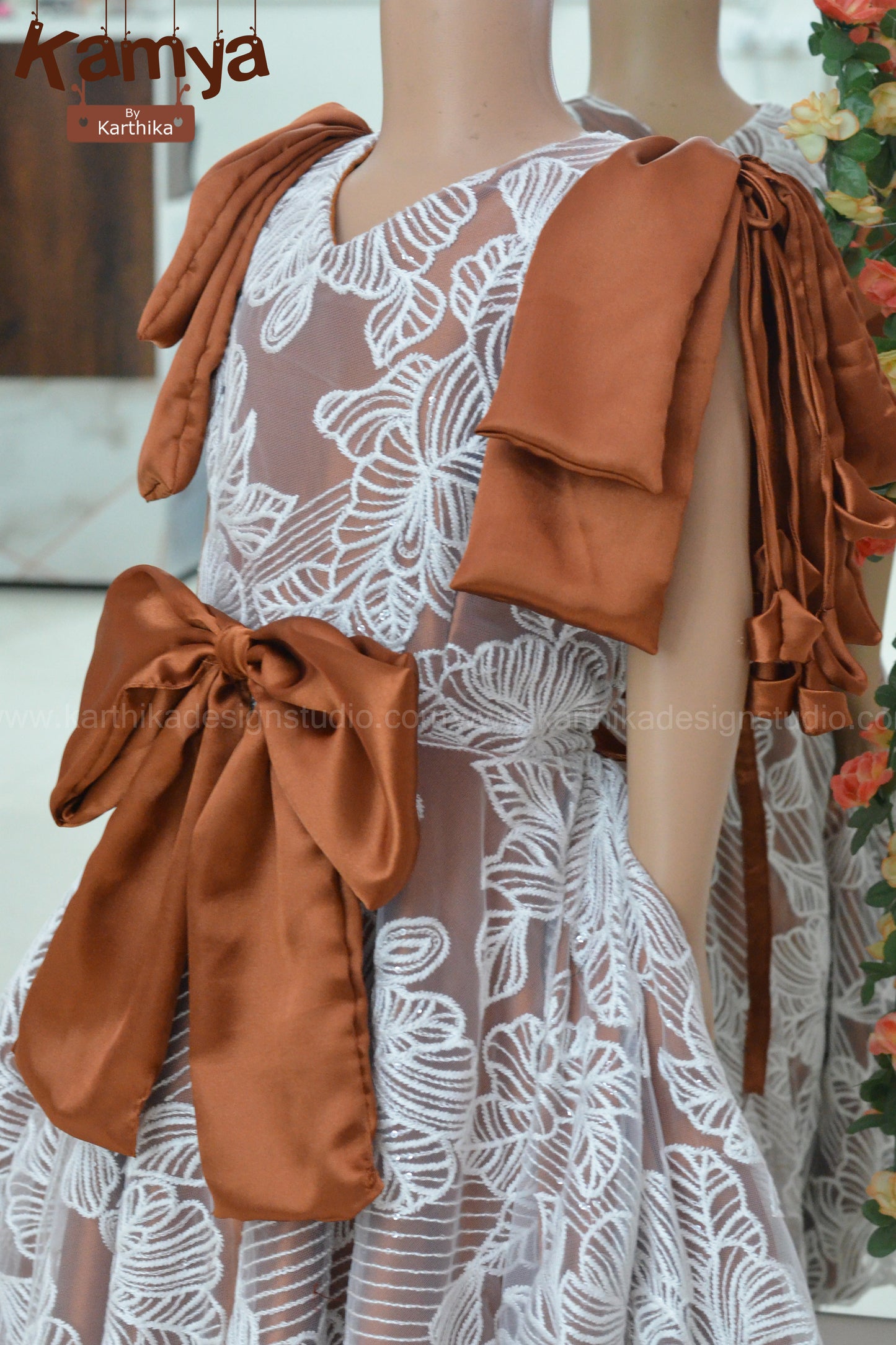 Premium embroidered net and satin frock