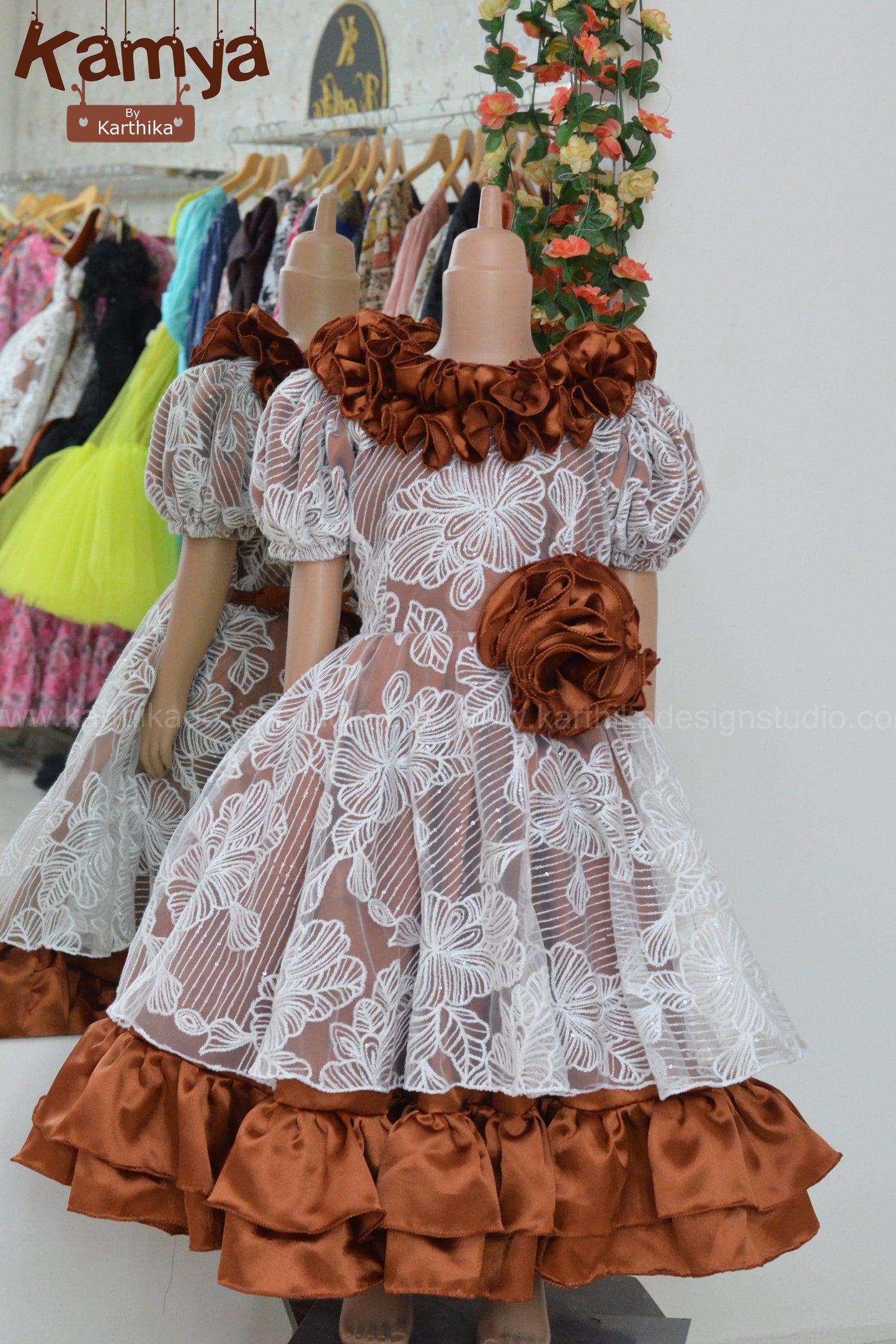 Premium embroidered net and satin frock