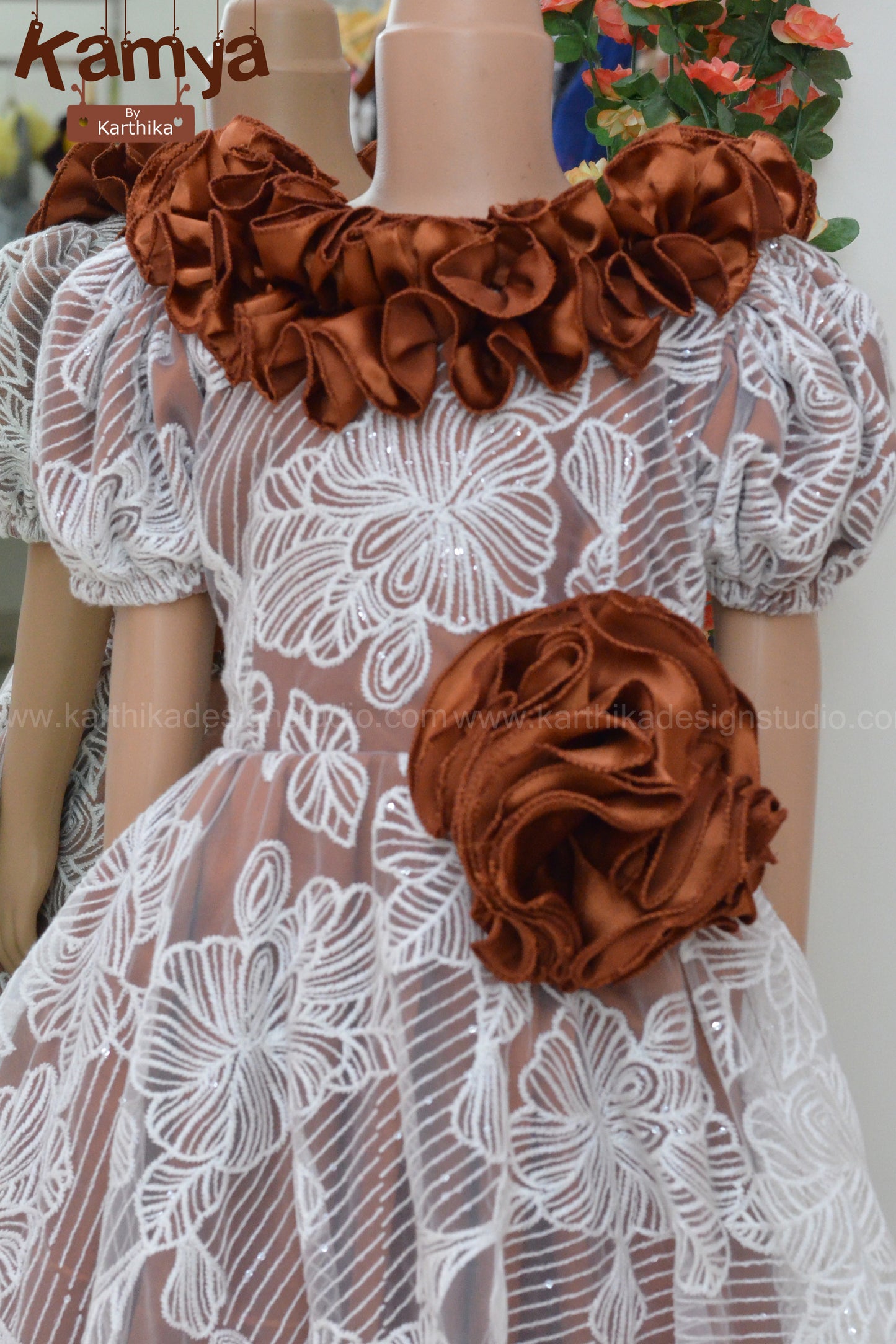 Premium embroidered net and satin frock