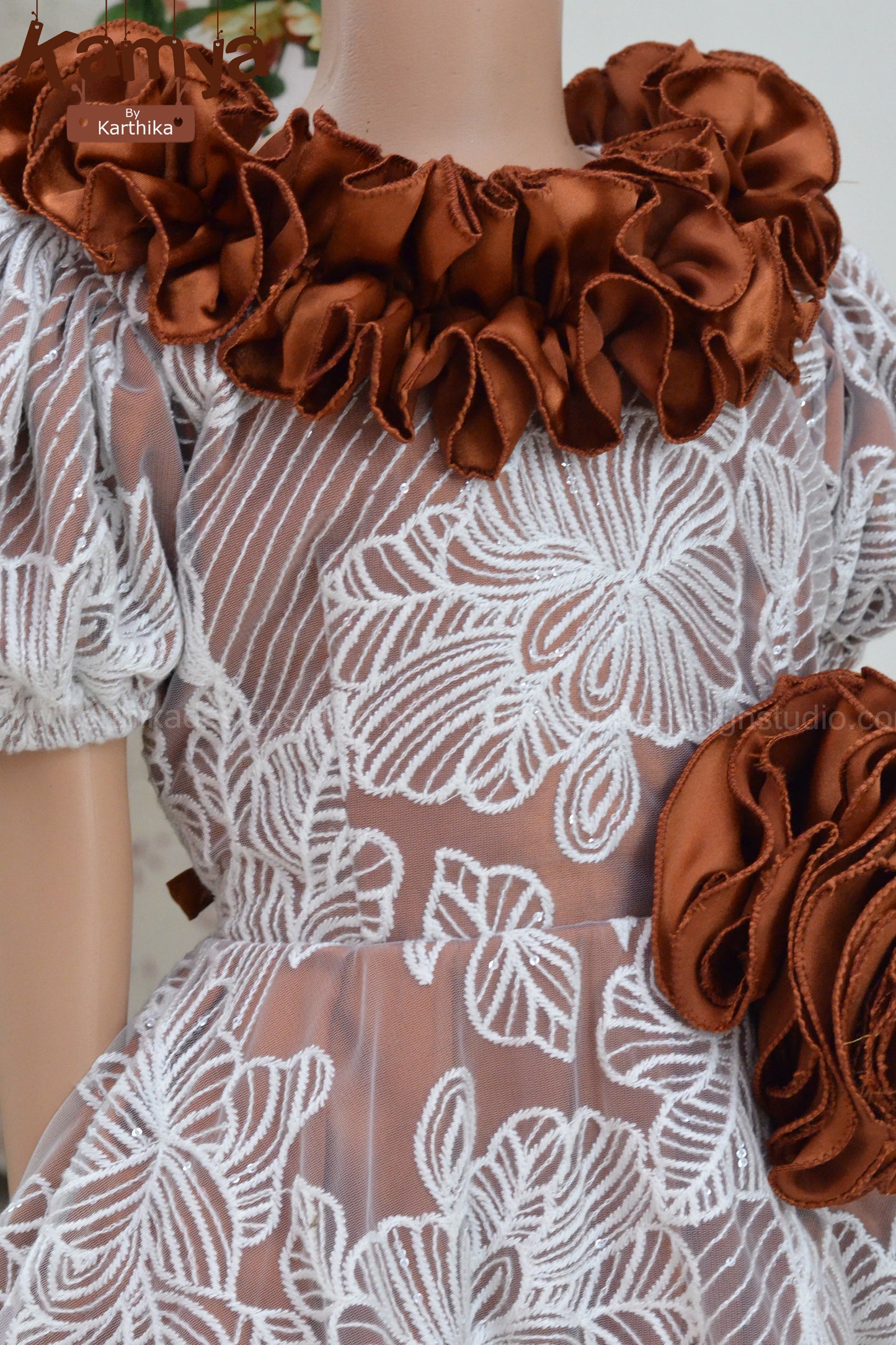 Premium embroidered net and satin frock