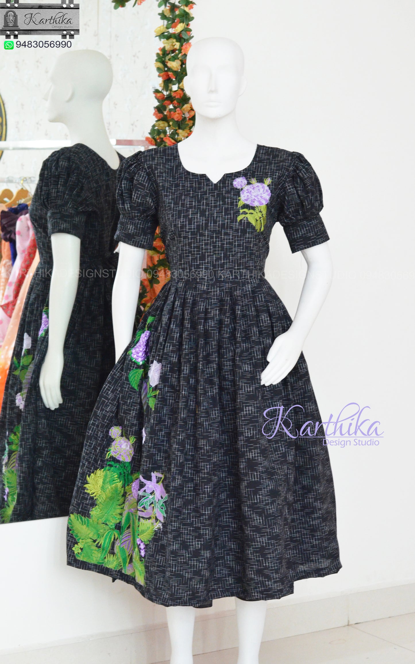 Embroidered Ikkat cotton frock