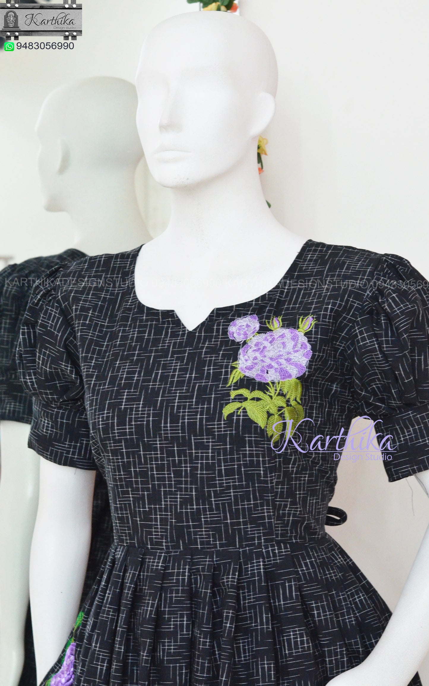 Embroidered Ikkat cotton frock