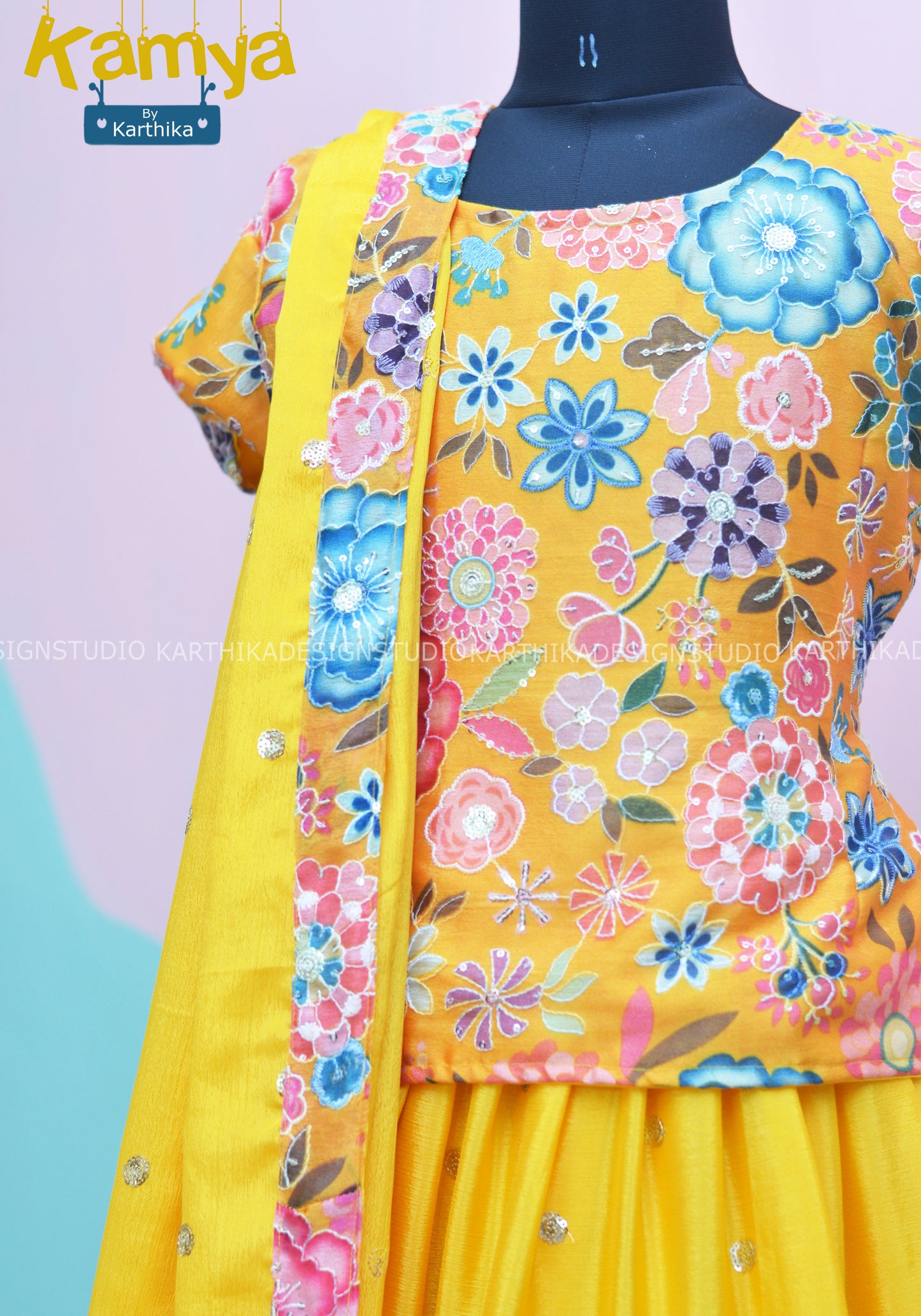 Embroidered chinnon lehenga choli..