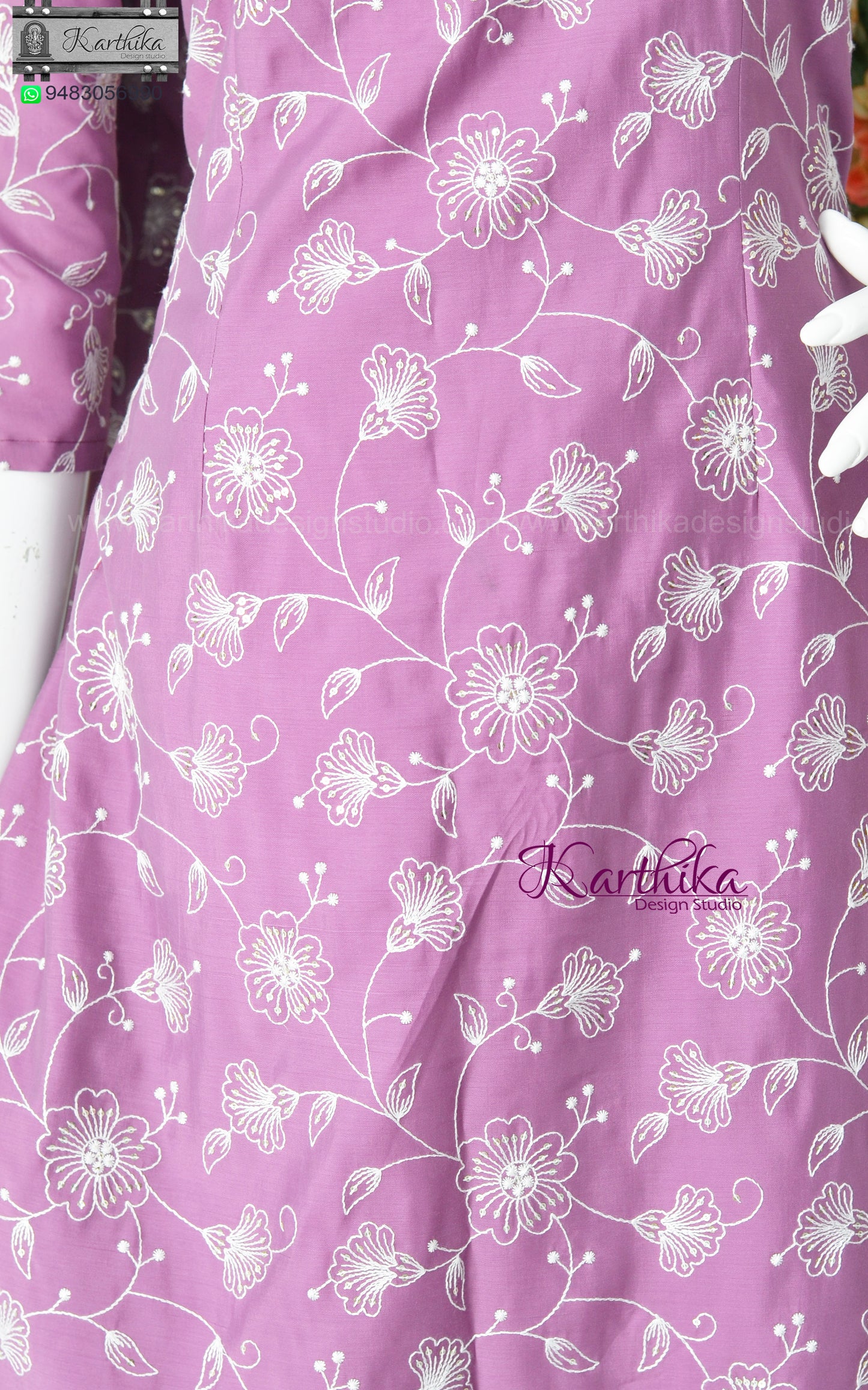 Embroidered cotton silk A line kurthi set