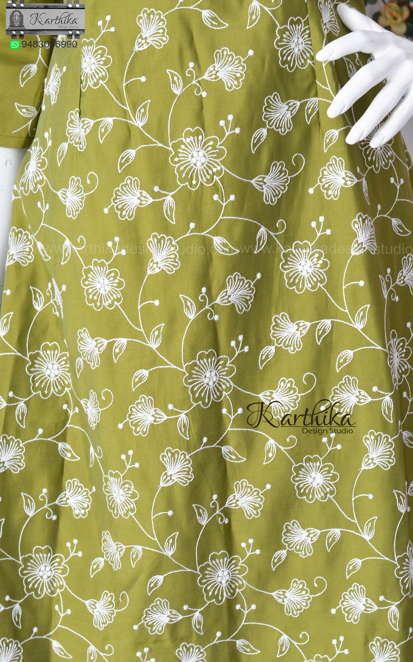 Embroidered cotton silk A line kurthi set