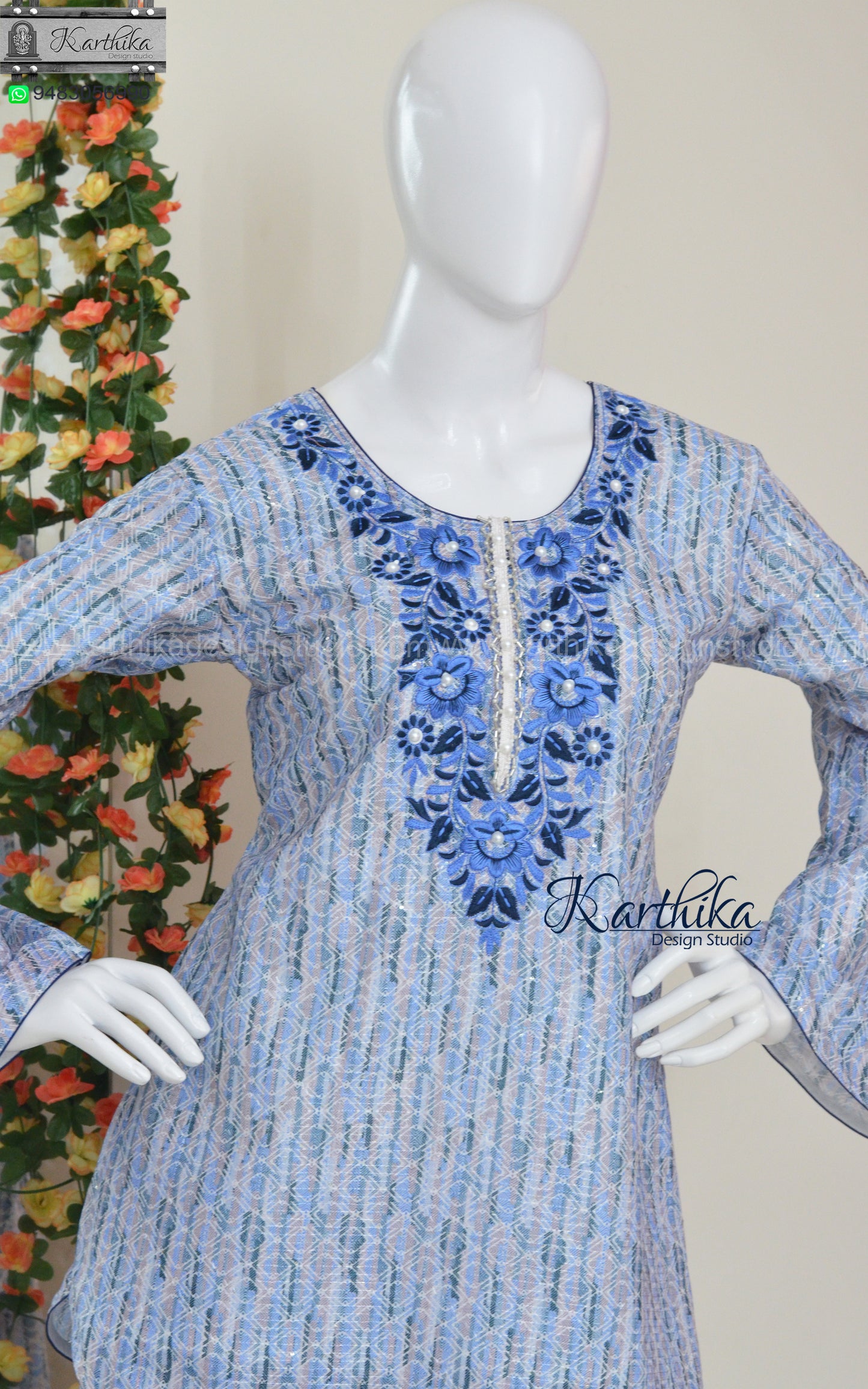 Embroidered crochet cotton co-ord set
